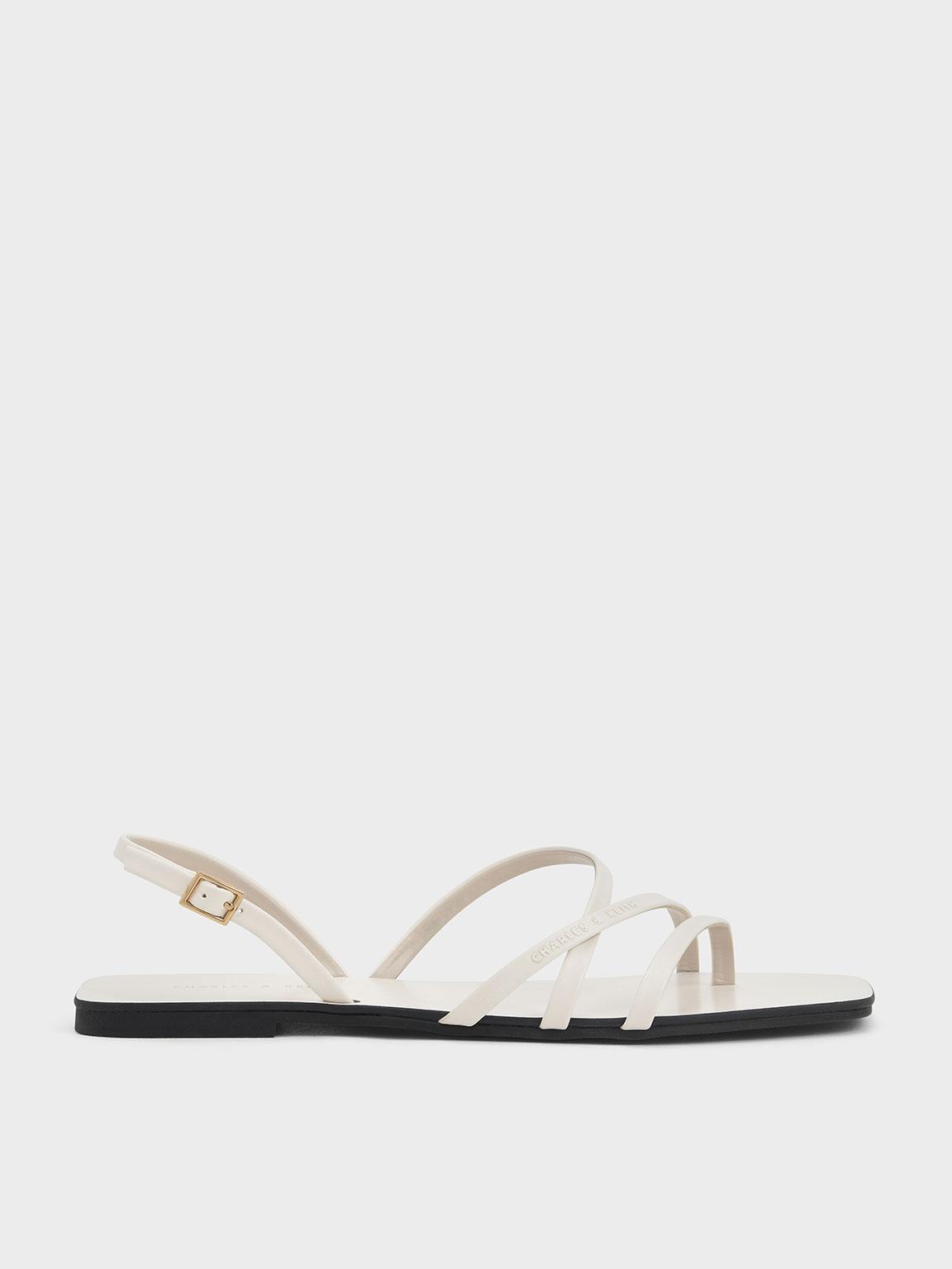 Charles & Keith Strappy Square-toe Slingback Sandals in Natural | Lyst UK