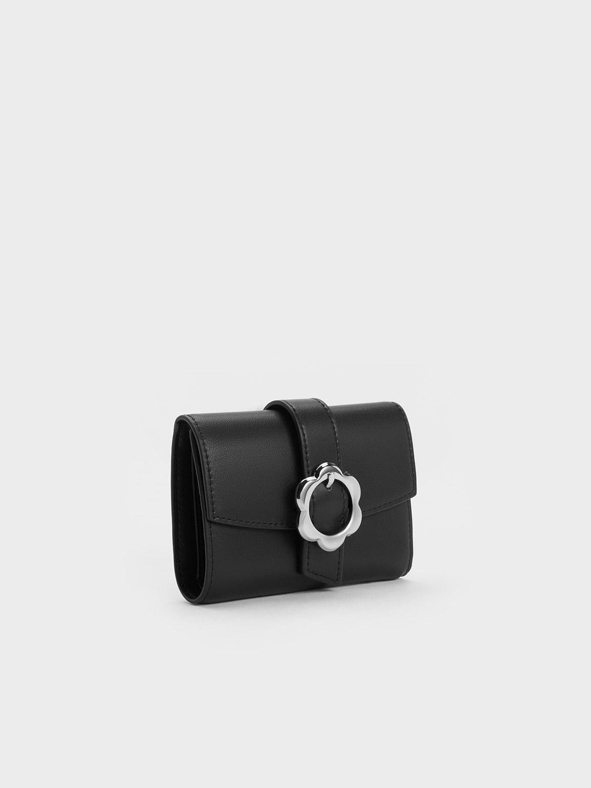 Charles & Keith Petra Flower Buckle Wallet in Black