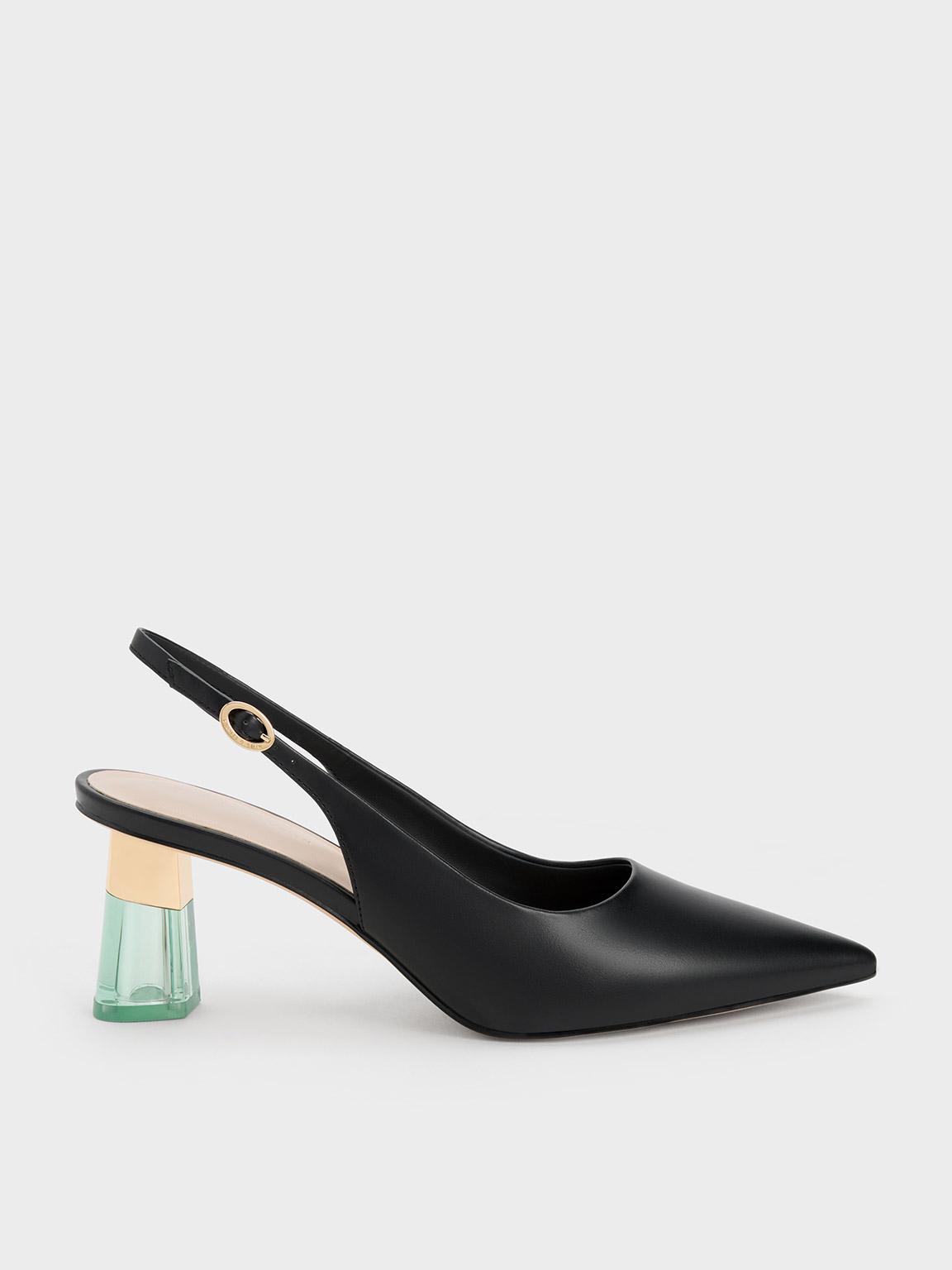 Charles & Keith See-through Trapeze Heel Slingback Pumps in Black | Lyst