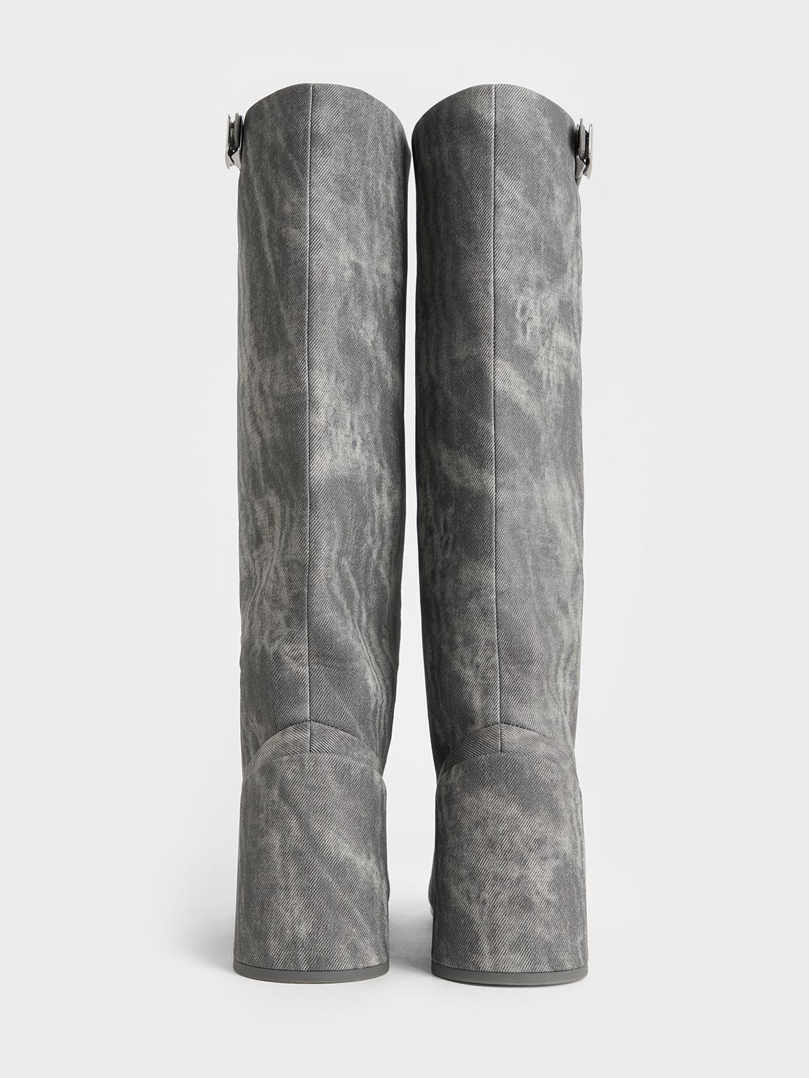 Charles & Keith Robbie Denim-effect Platform Knee-high Boots in