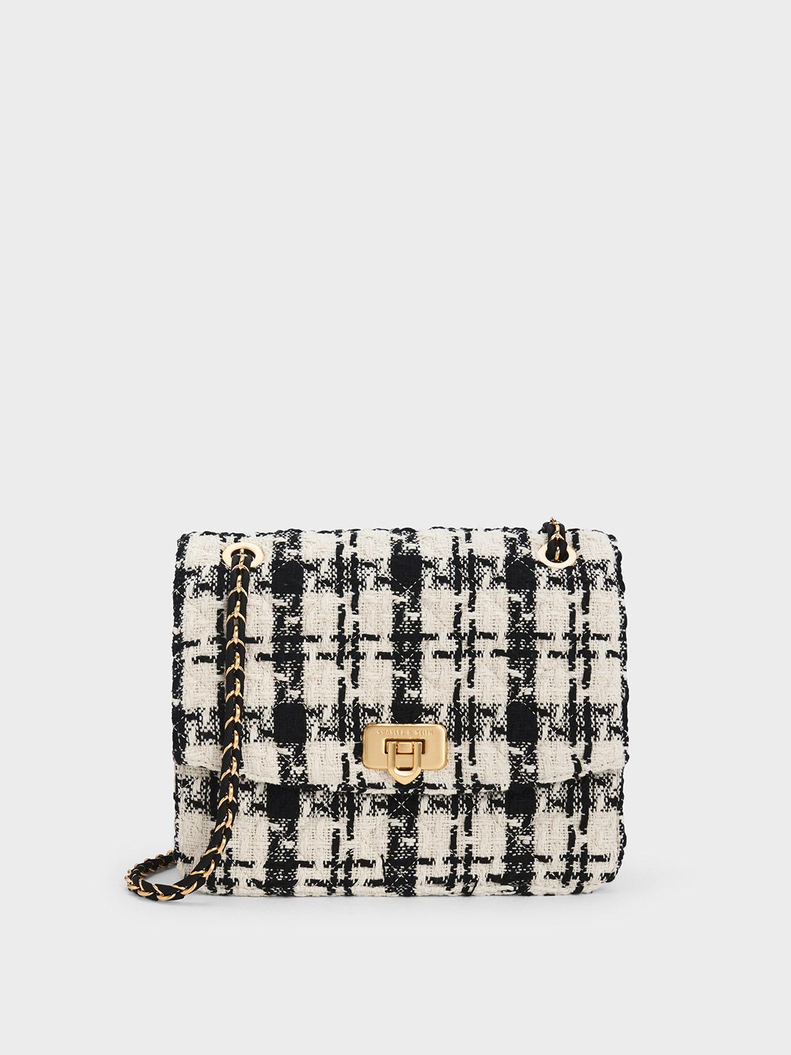 Charles & Keith Women's Micaela Tweed Quilted Chain Bag