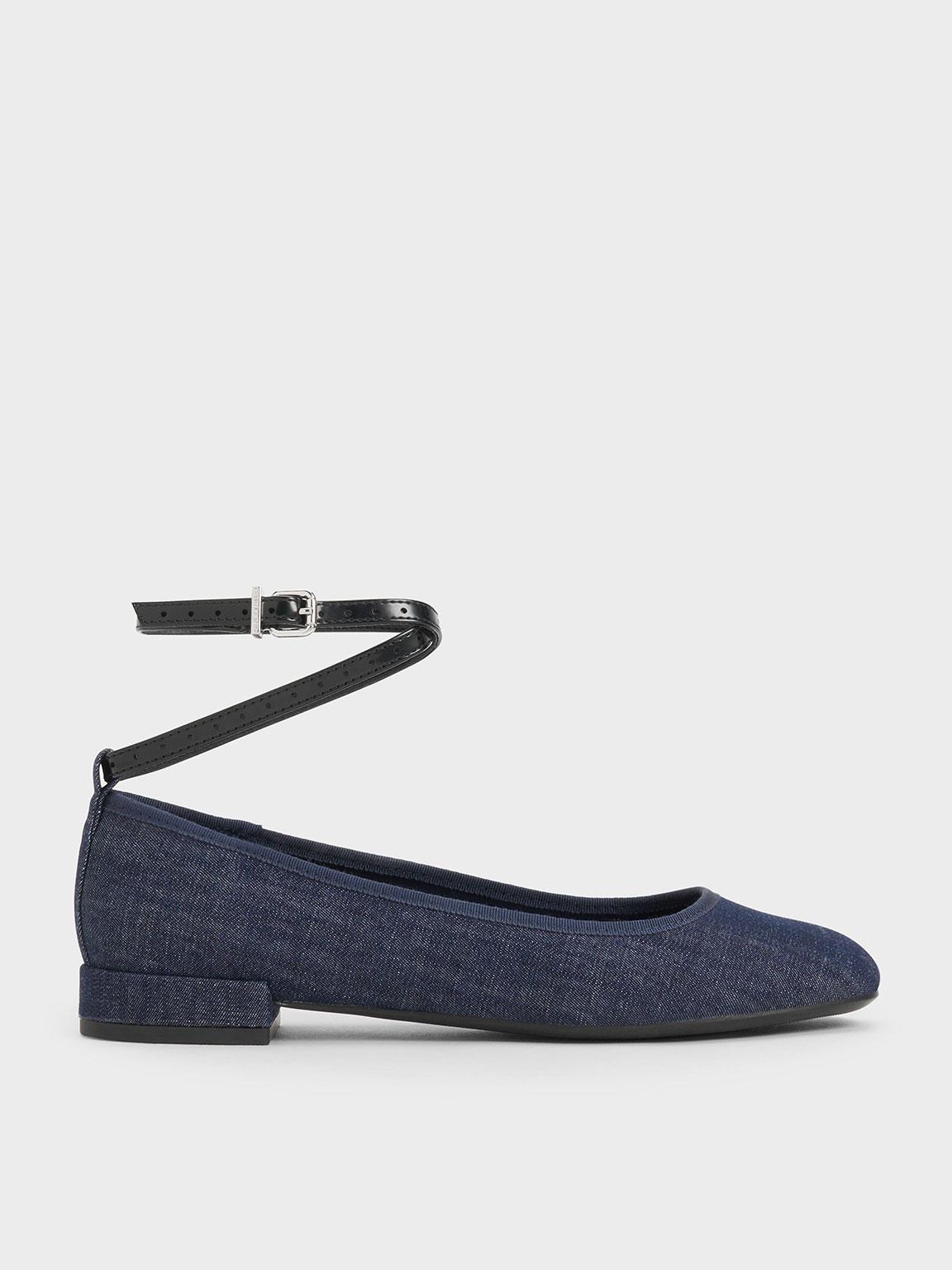 Charles Keith Denim Ankle strap Ballet Flats in Blue Lyst