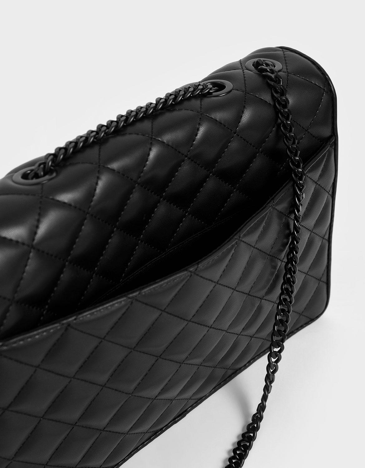 Charles & Keith Quilted Chain Strap Shoulder Bag in Black | Lyst