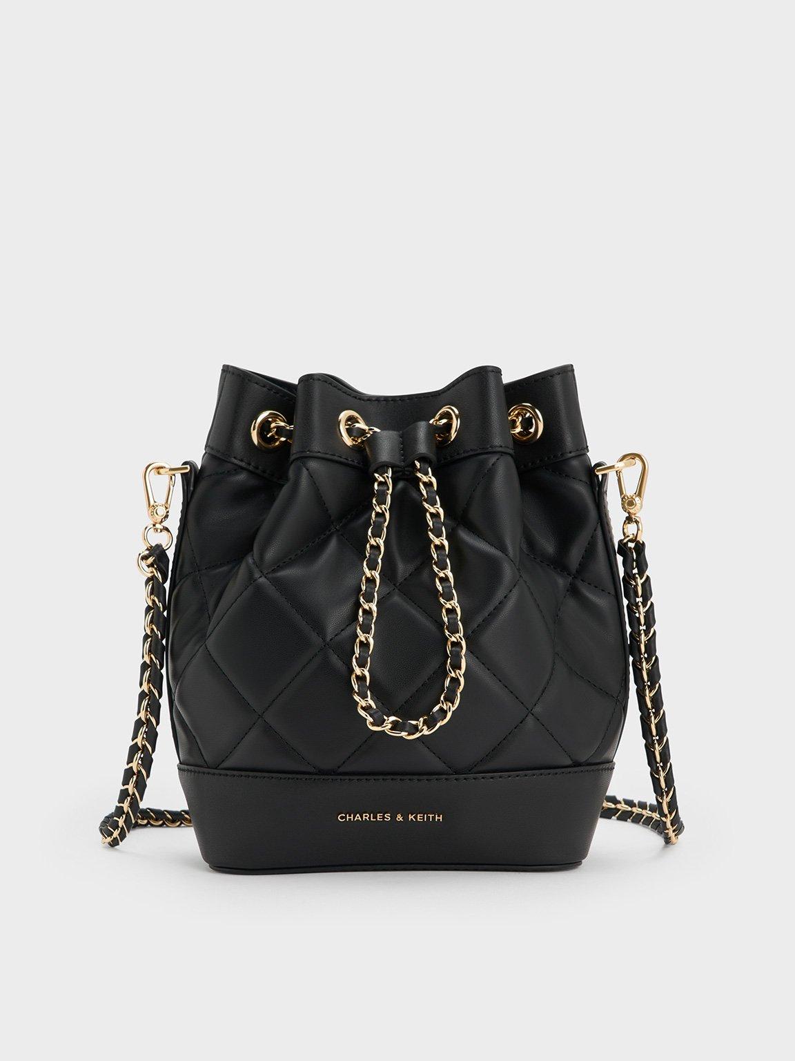 ★CHARLES&KEITH Quilted Two-Way Bucket Bag バスケット/送料込 charles-keith-Black-Julia-