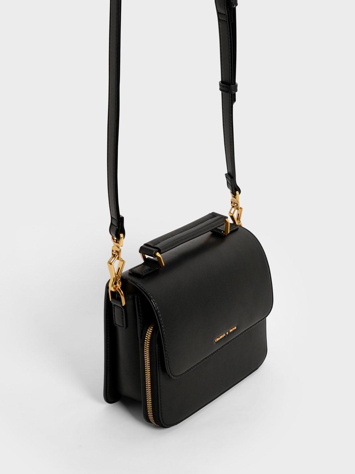 Black Front Flap Chain Handle Crossbody Bag - CHARLES & KEITH US