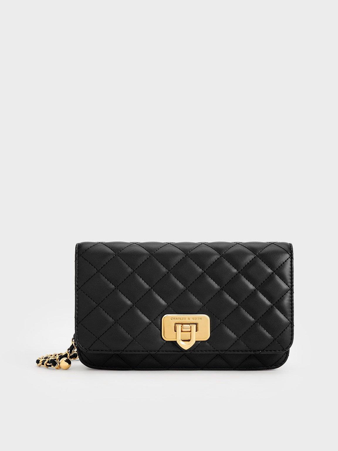 ★CHARLES&KEITH★Quilted Flip-Lock Clutch クラッチ/送料込 charles-keith-Black-Cressida-