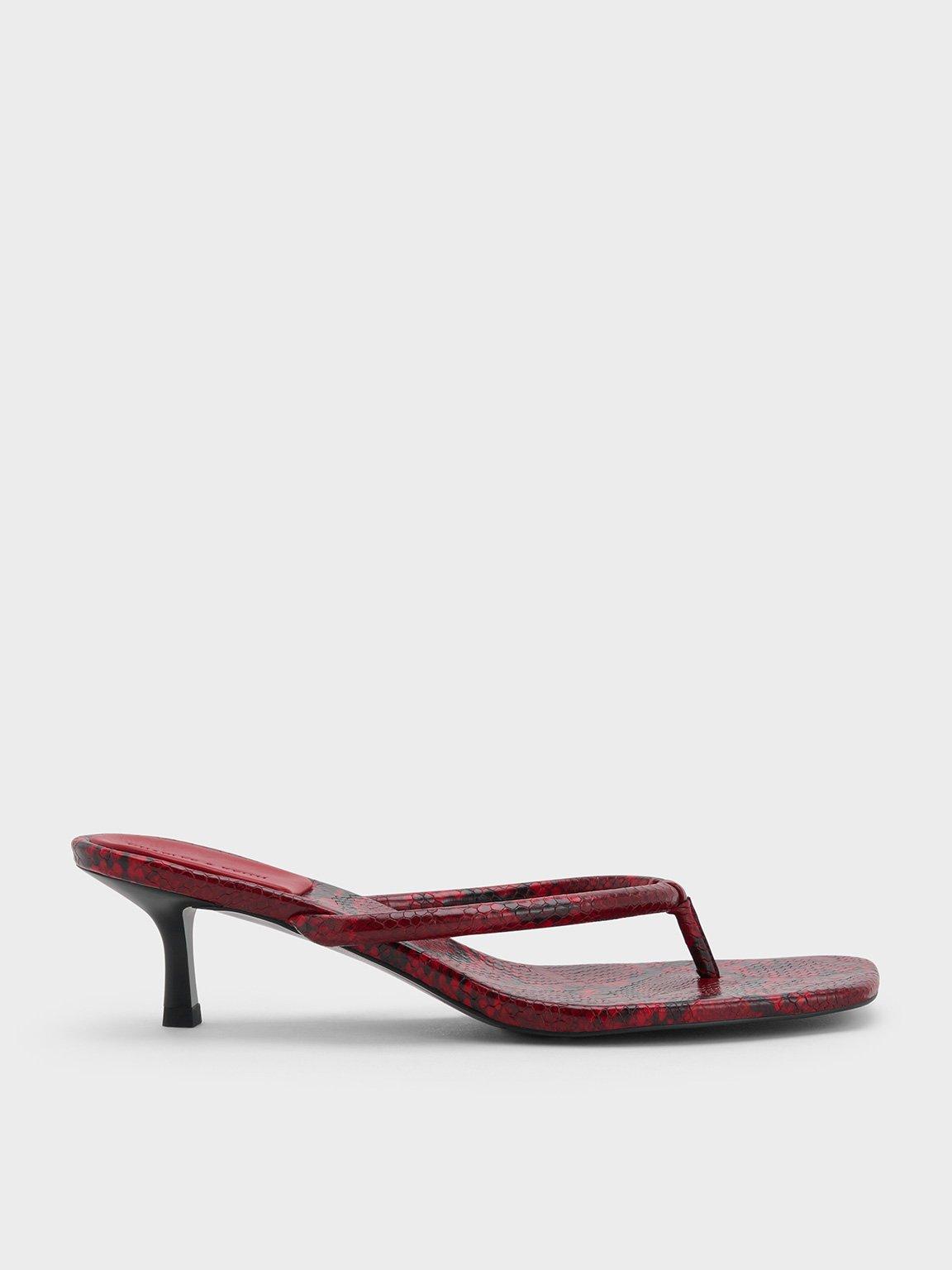 Keith Snake Heeled Sandals Charles Keith Snake-Print Square-Toe