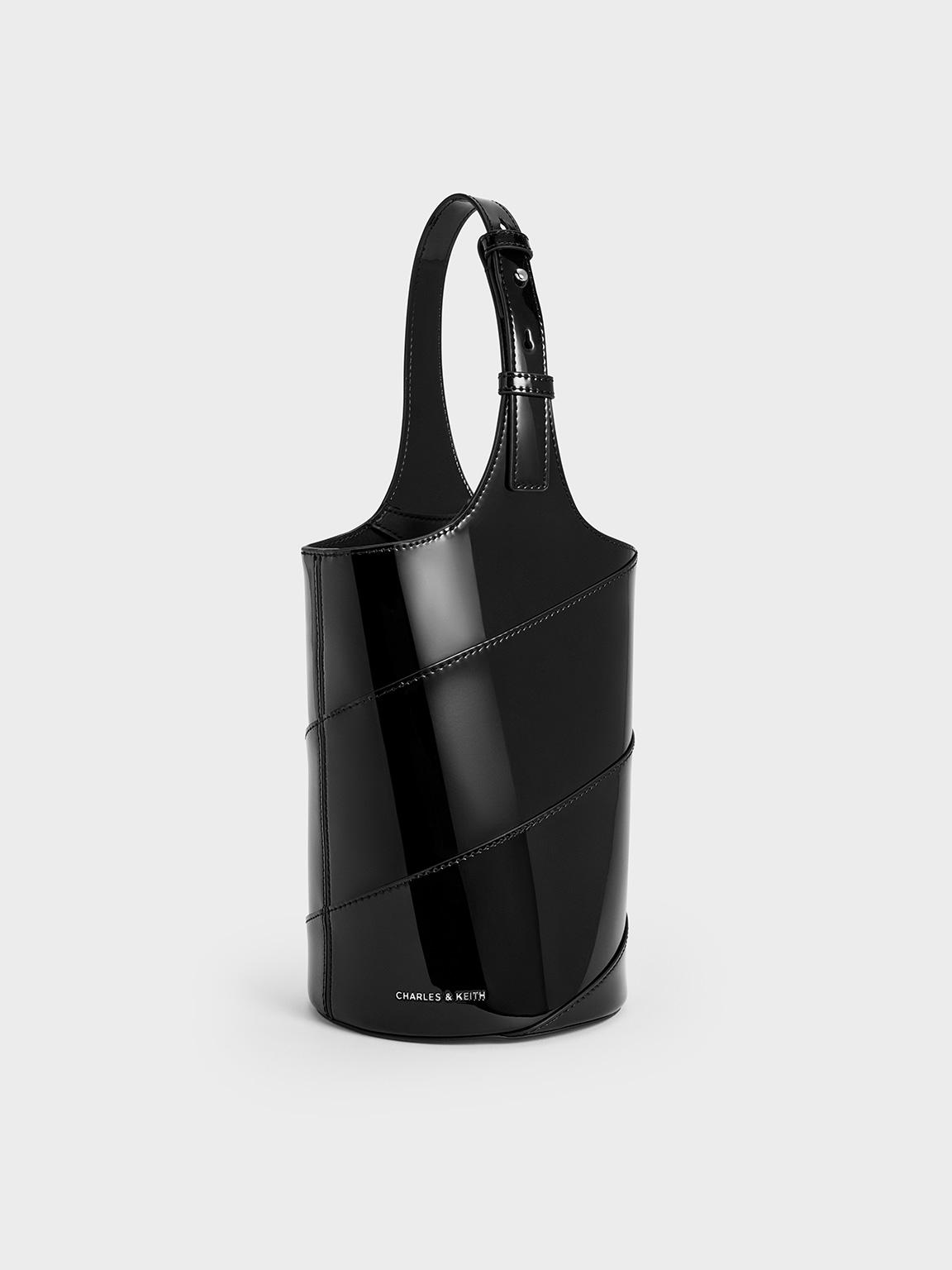 Charles Keith Trin Patent Cylindrical Bucket Bag in Black Lyst