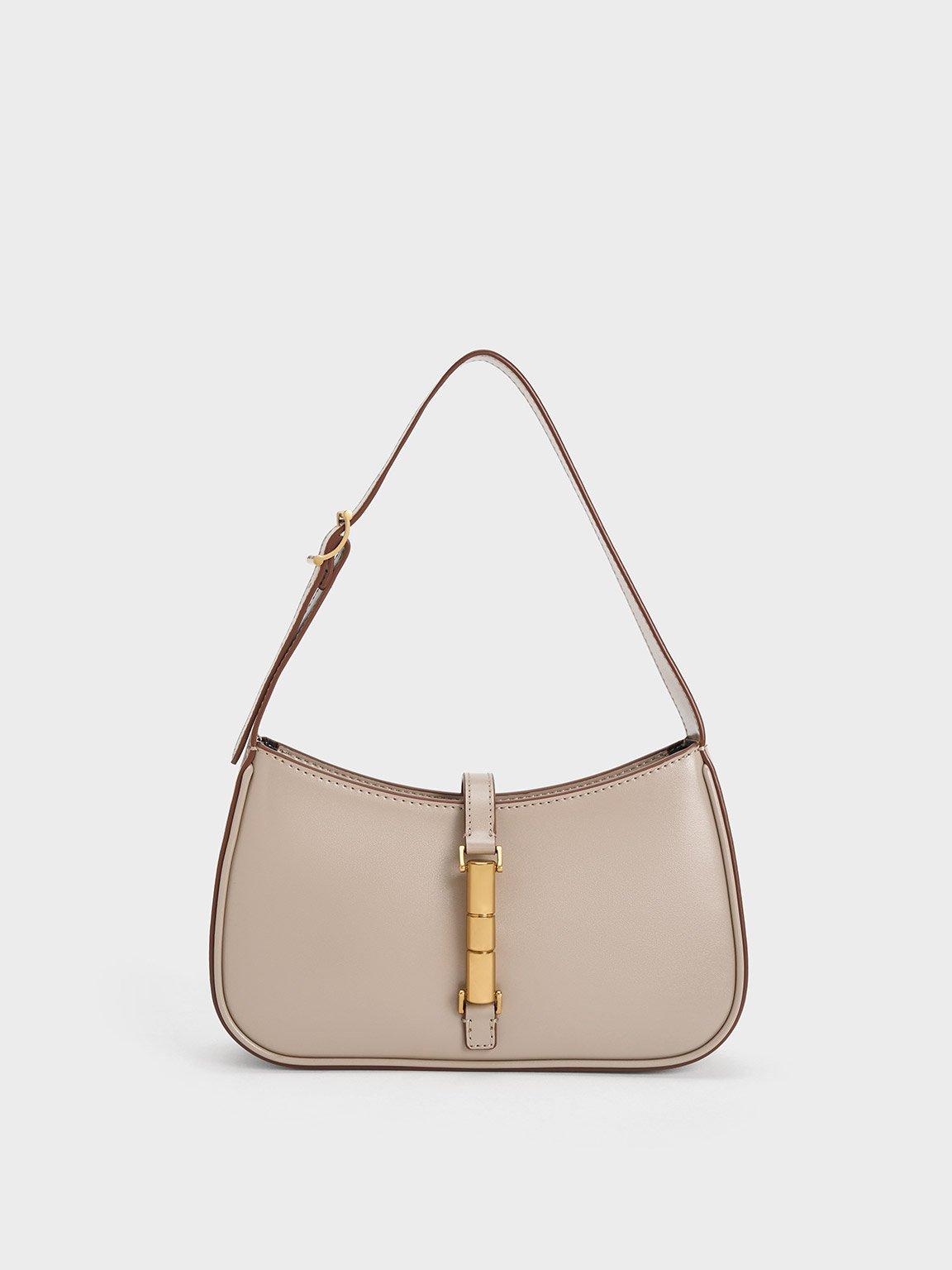Charles & Keith Merial Metallic Accent Crossbody Bag in White