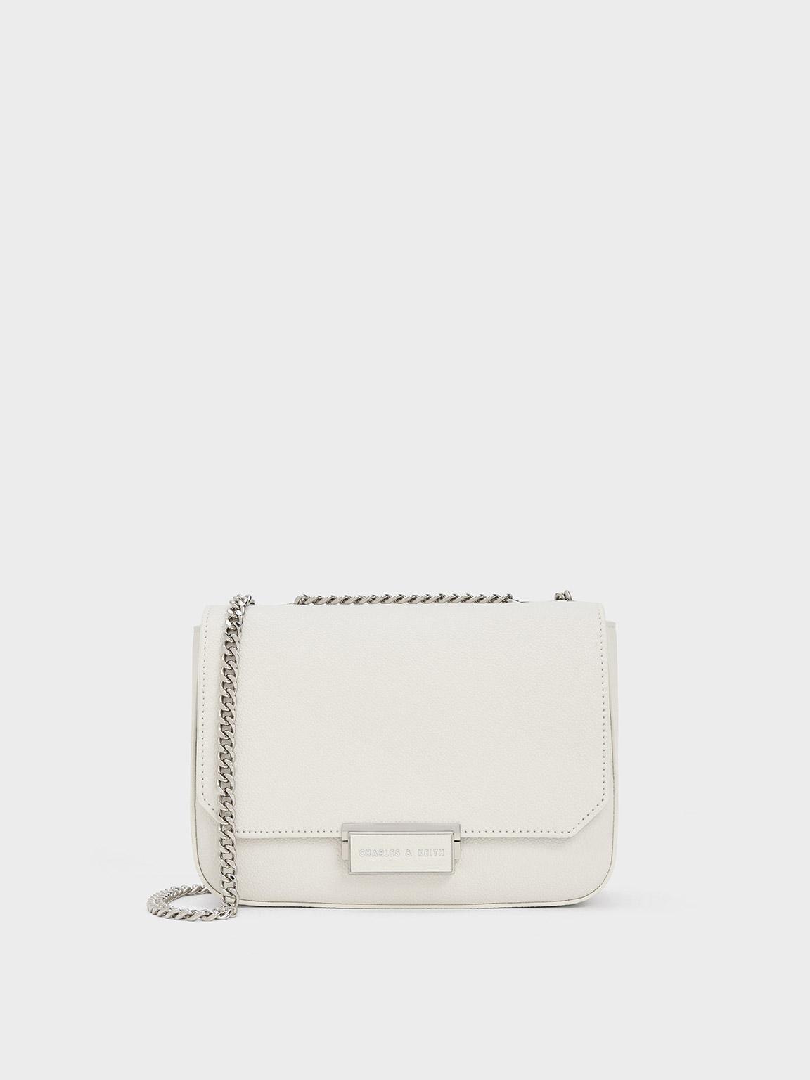 Charles & Keith Xanthe Chunky Chain Shoulder Bag in White