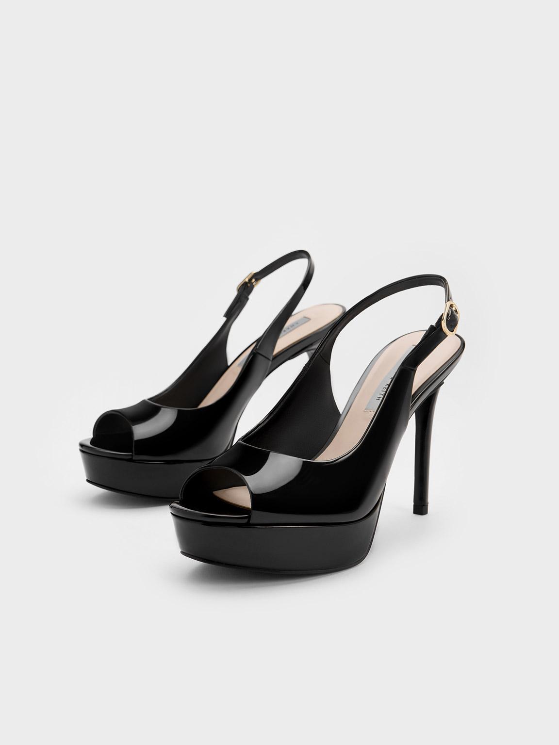 Charles & Keith - Women's Buckled Strap Slingback Pumps, Black, US 7