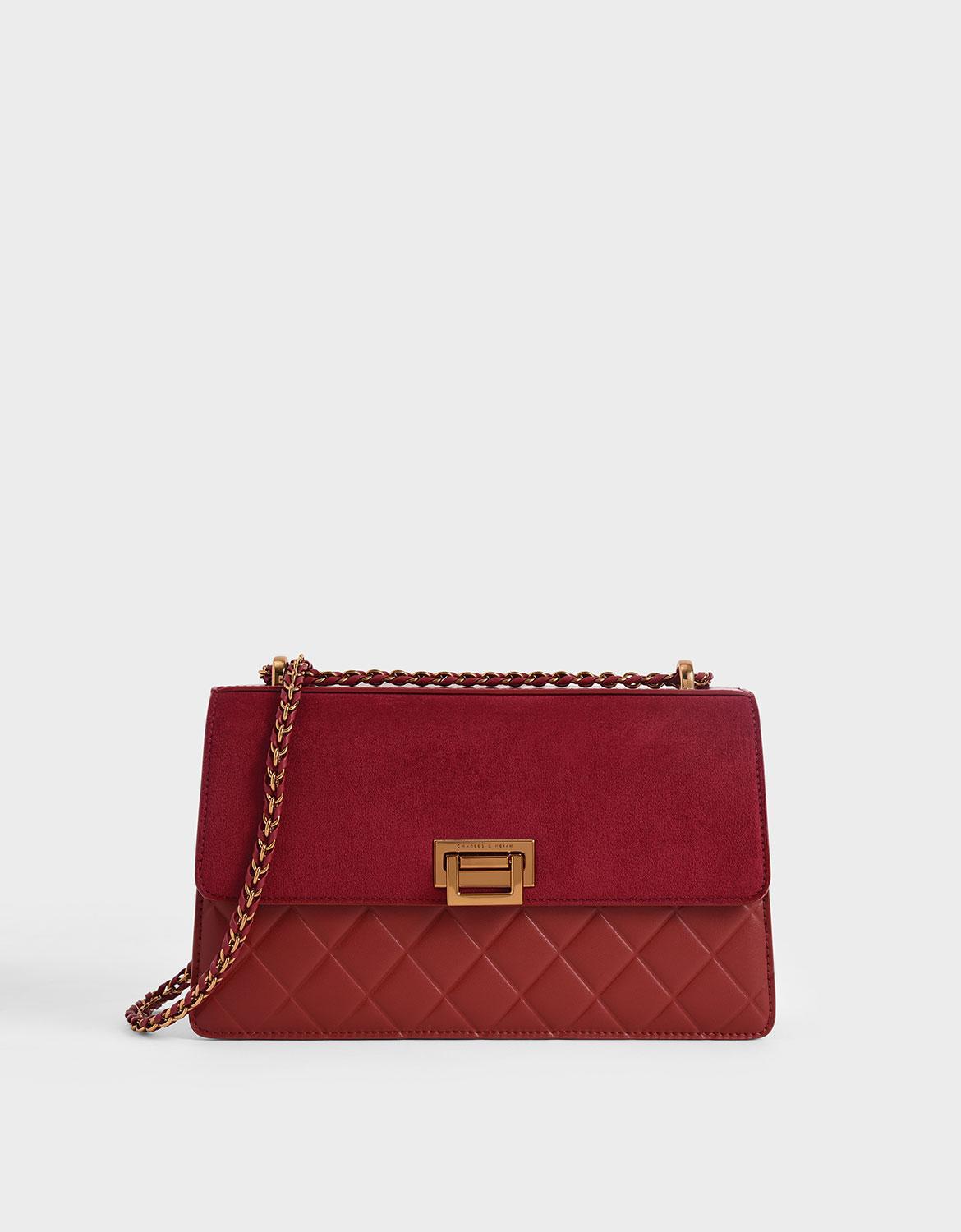 Charles & Keith Quilted Shoulder Bag in Red Lyst