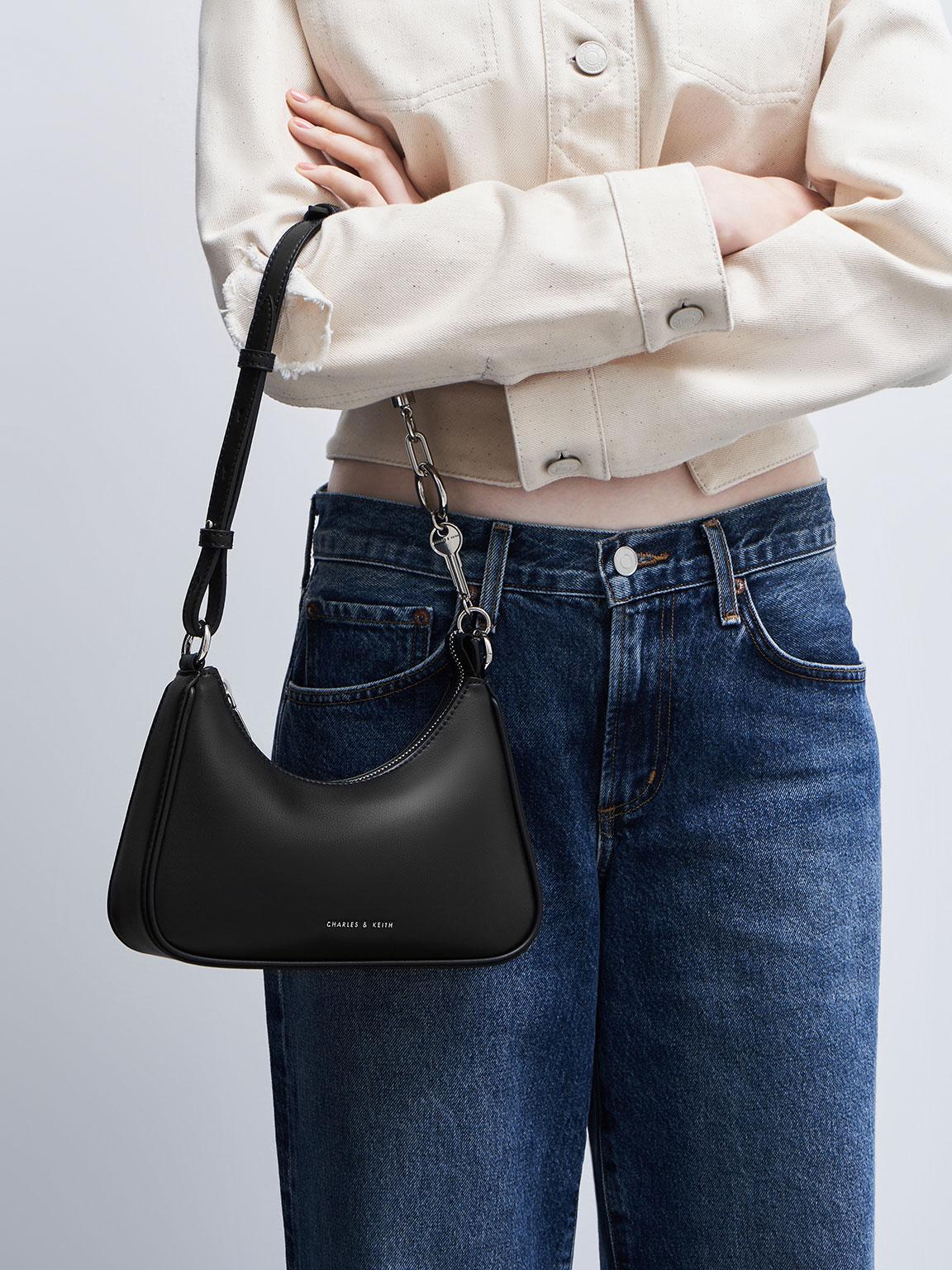 Charles Keith Lane Lock Key Chain Handle Trapeze Bag in