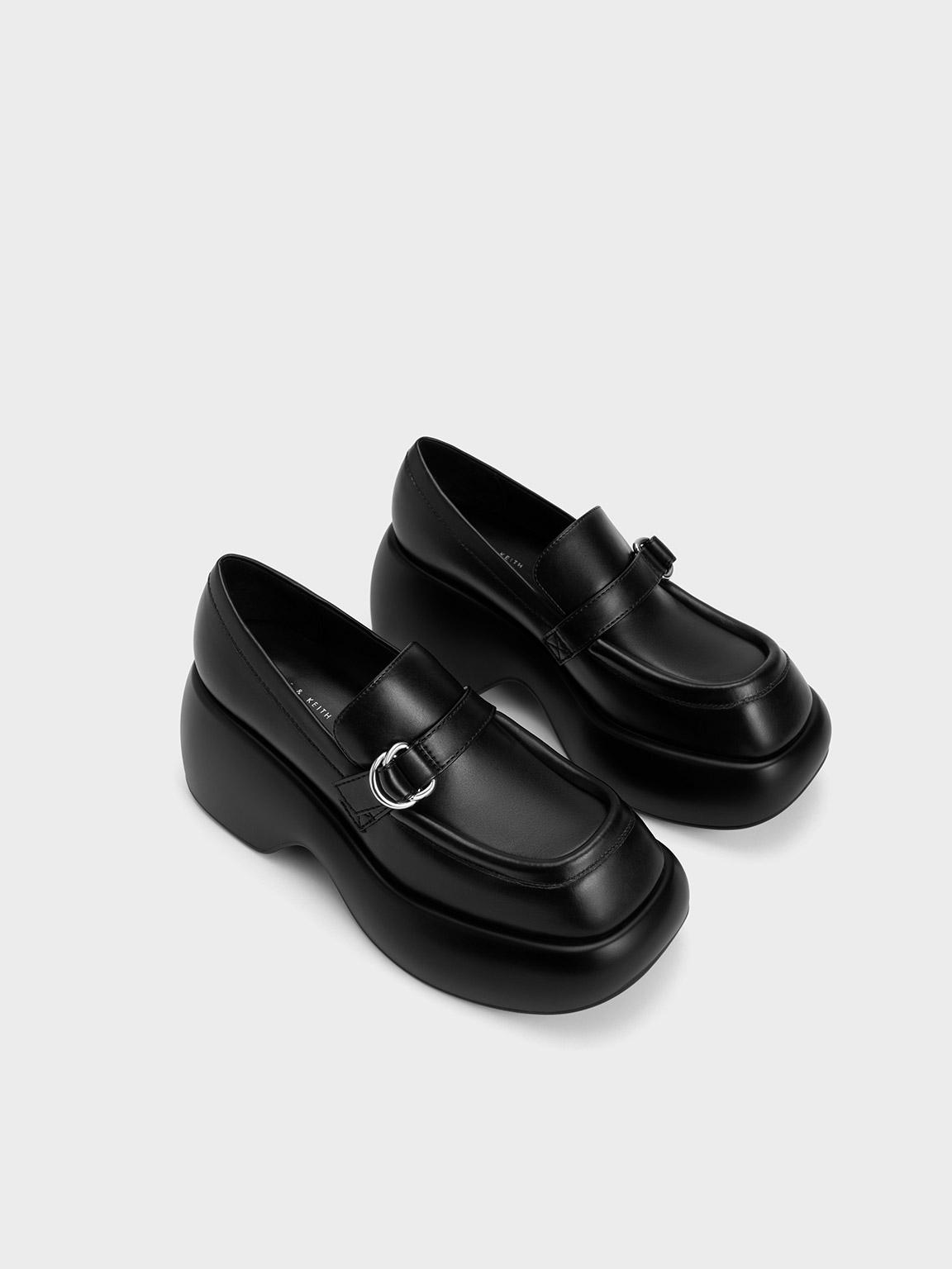 靴 CHARLES&KEITH Buckled Platform Penny Charles & Keith Buckled Platform Penny Loafers in Black | Lyst