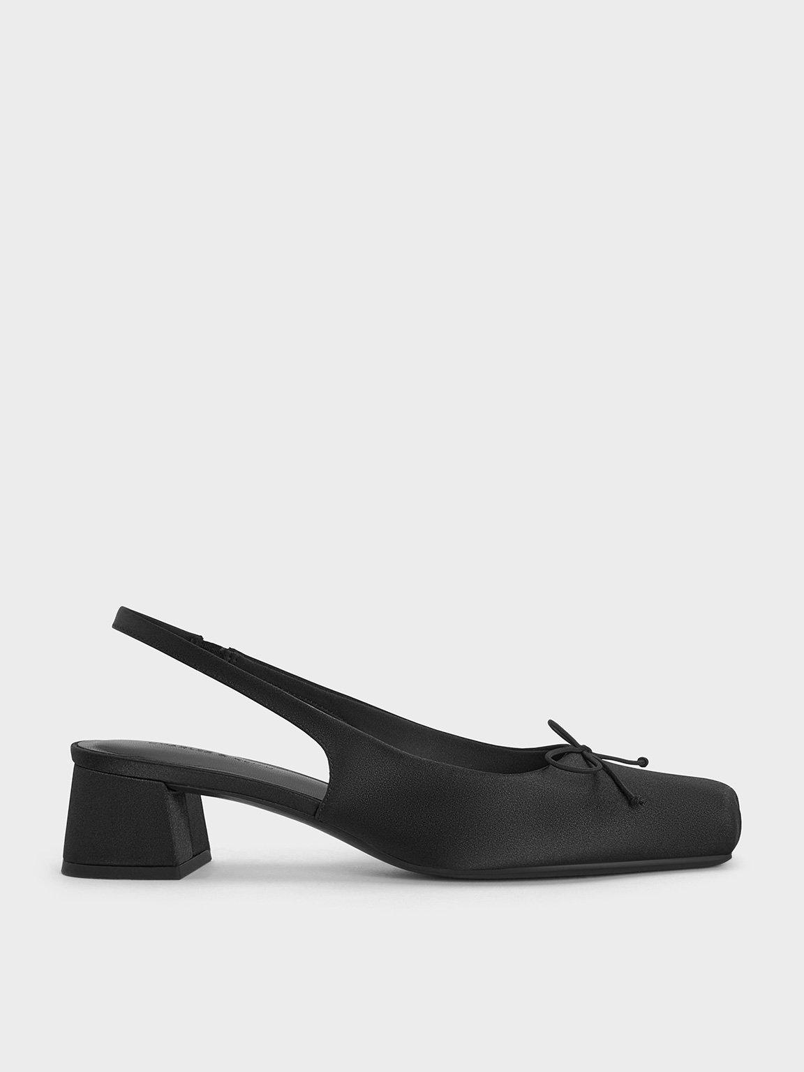 Charles & Keith Satin Bow Square-Toe Slingback Pumps | Lyst Charles & Keith Satin Bow Square-Toe Slingback Pumps | Lyst