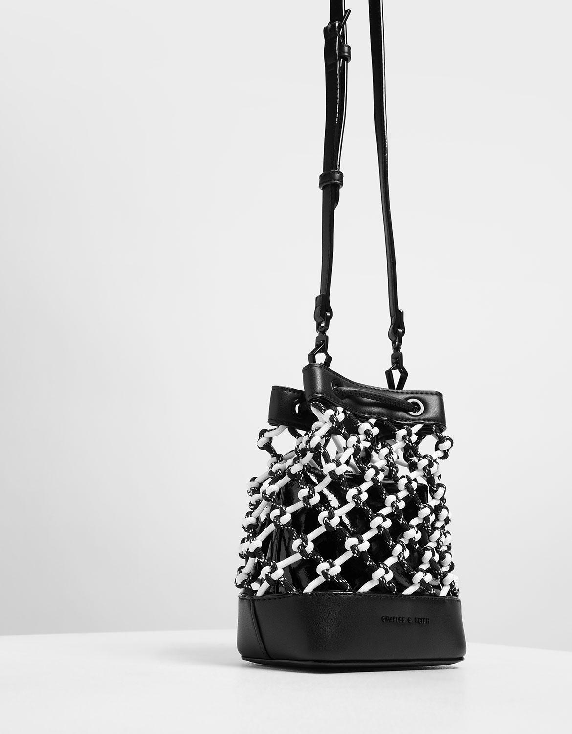 Charles & Keith Netted Drawstring Bucket Bag in Black Lyst