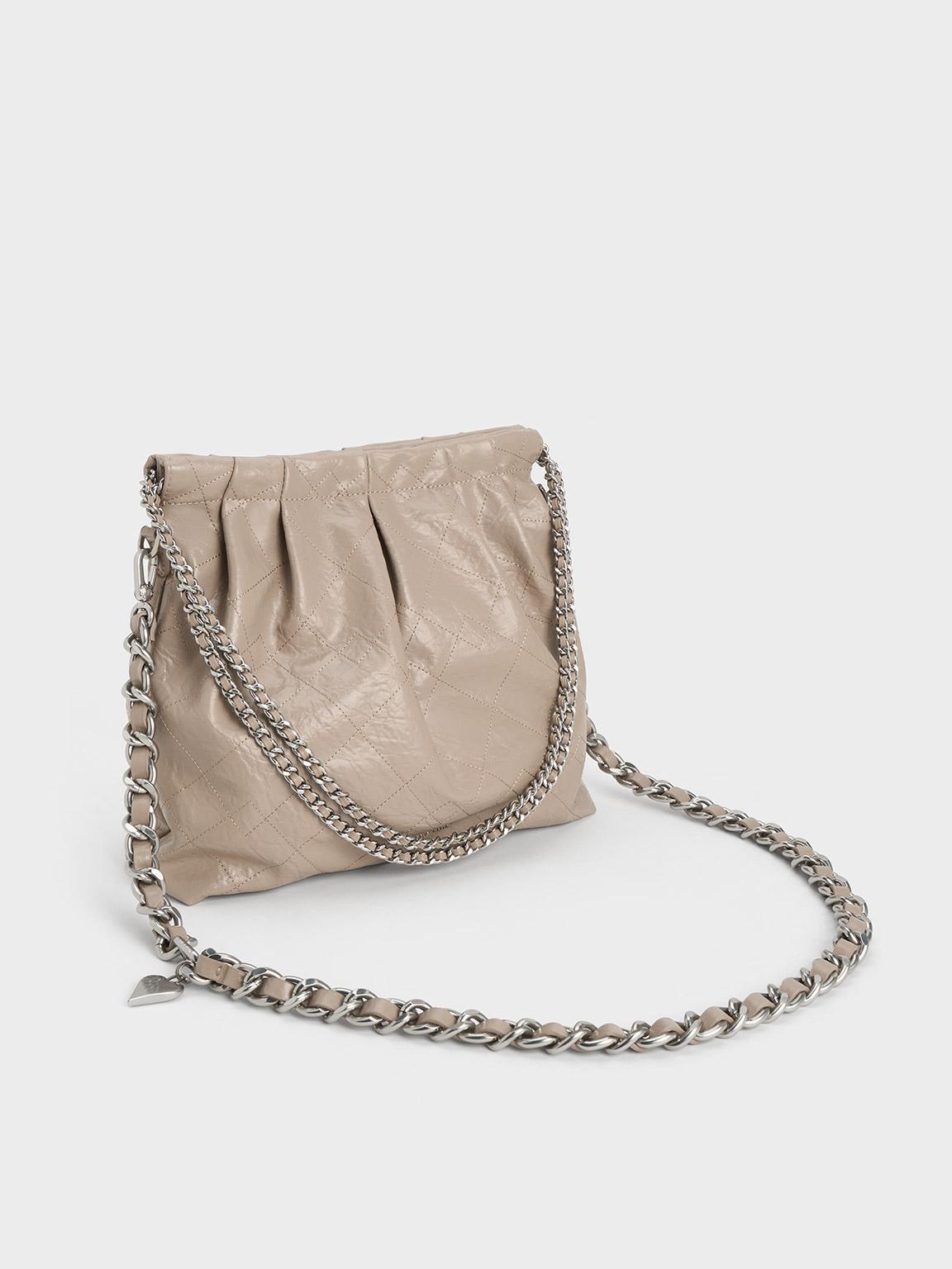 Charles & Keith Duo Double Chain Hobo Bag in Natural | Lyst