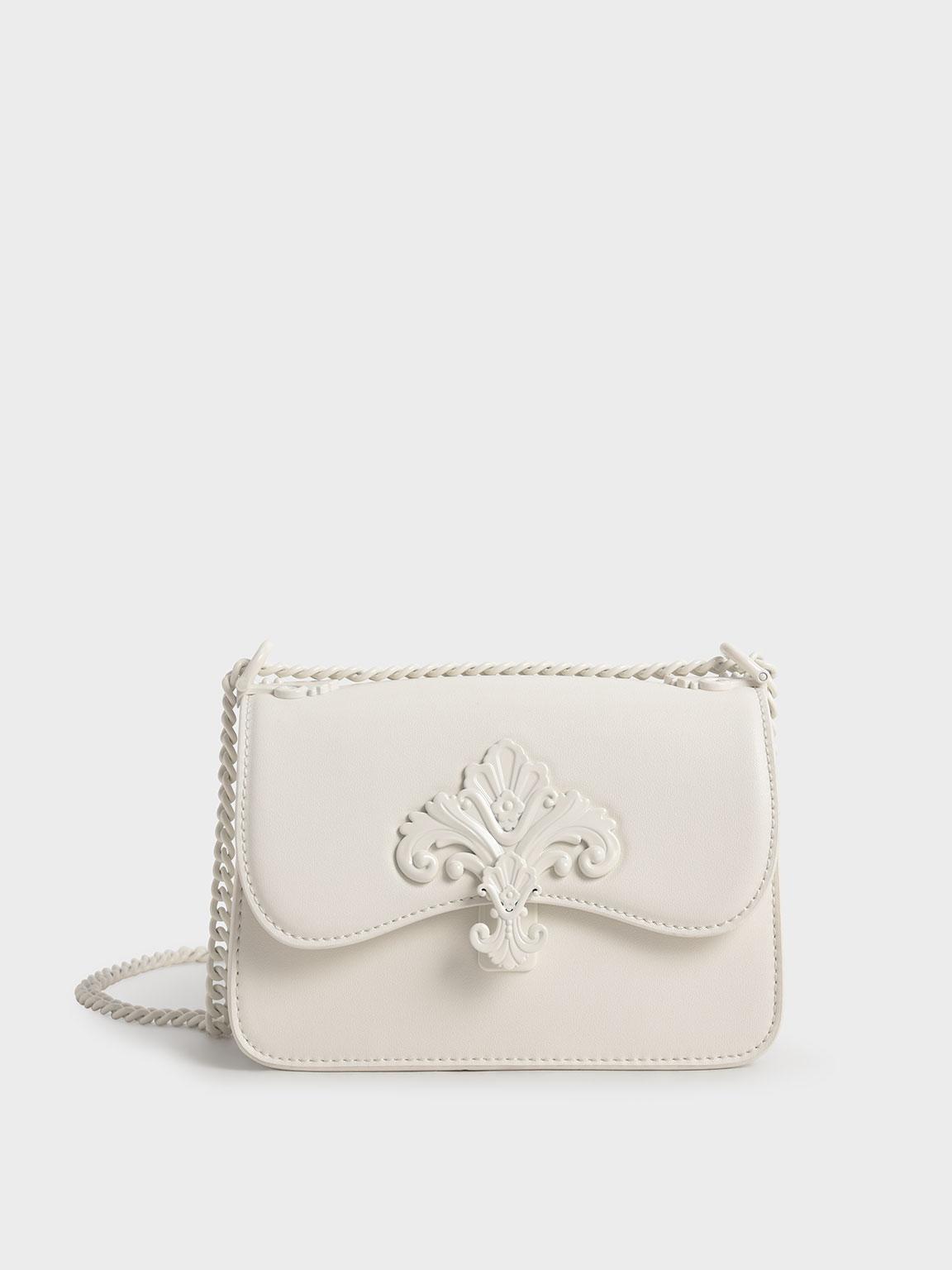 Charles & Keith Meriah Chain Strap Crossbody Bag in Natural