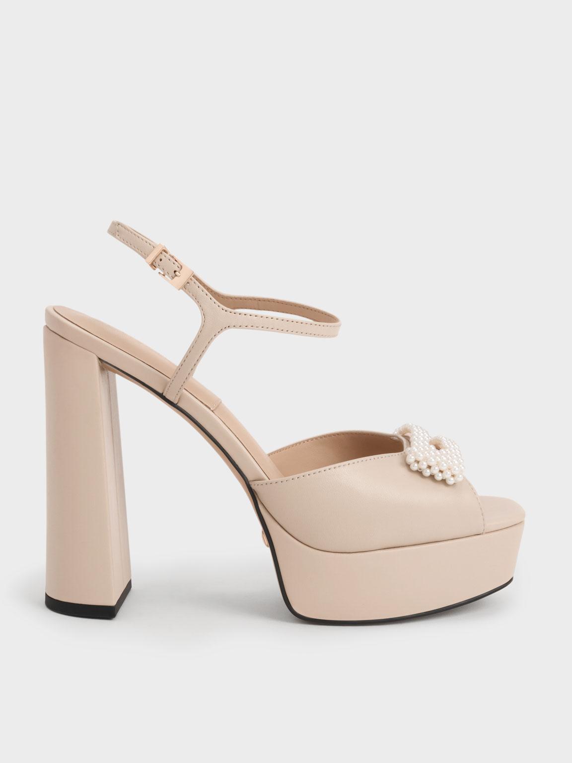 Beige Oval-Buckle Pointed-Toe Mules - CHARLES & KEITH BE