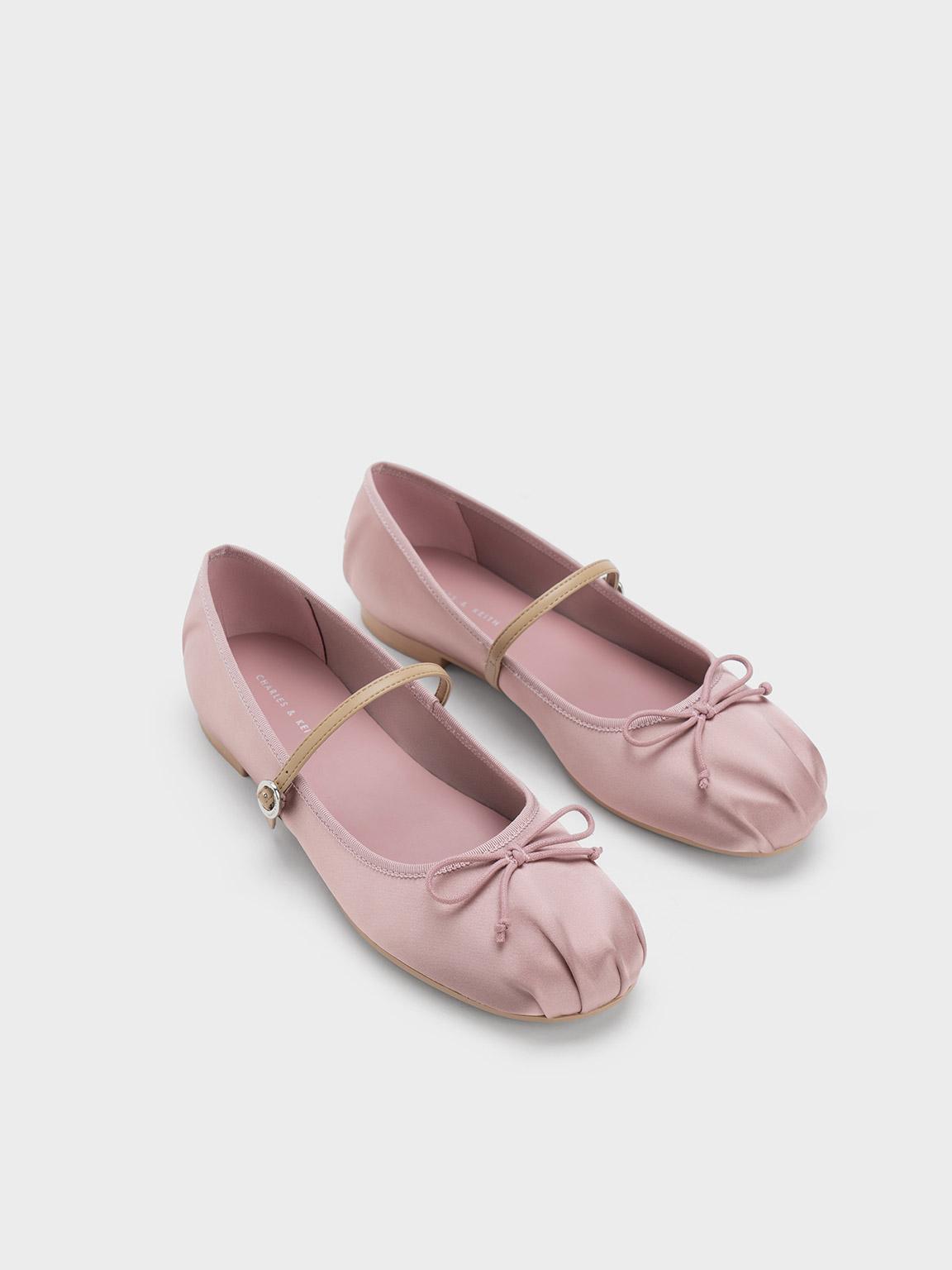 Charles & Keith Emiko Satin Bow Mary Jane Flats in Pink