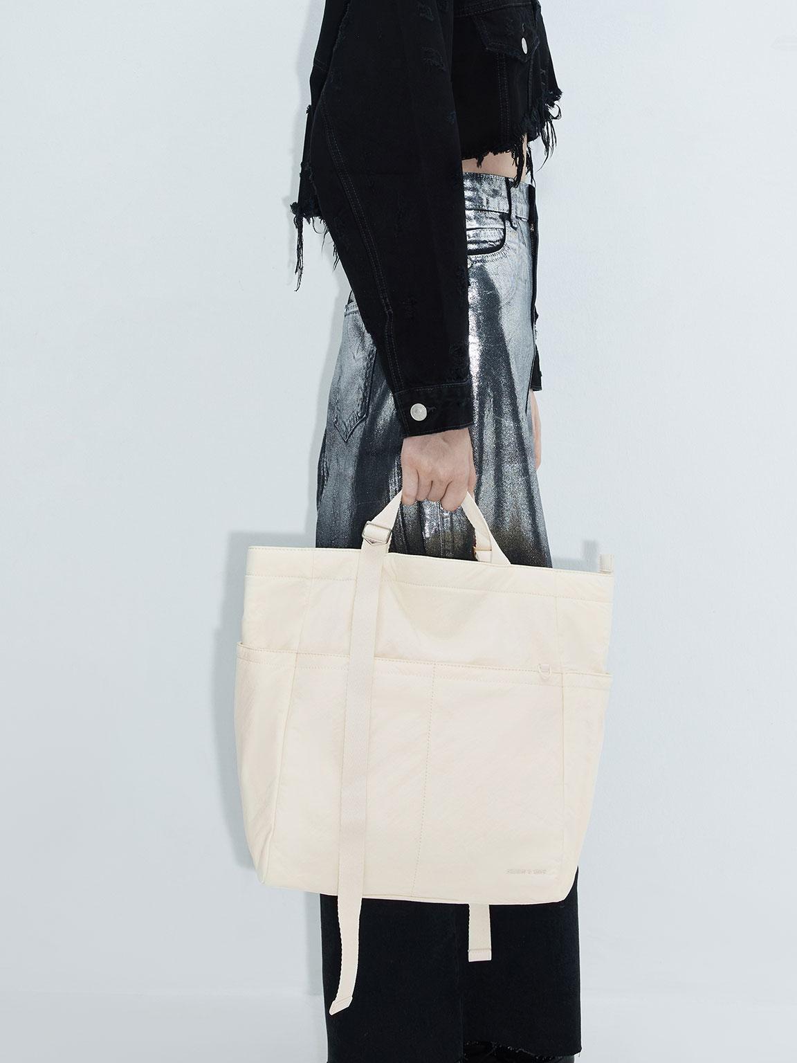 Charles & Keith Soleil Nylon Tote Bag in Natural | Lyst