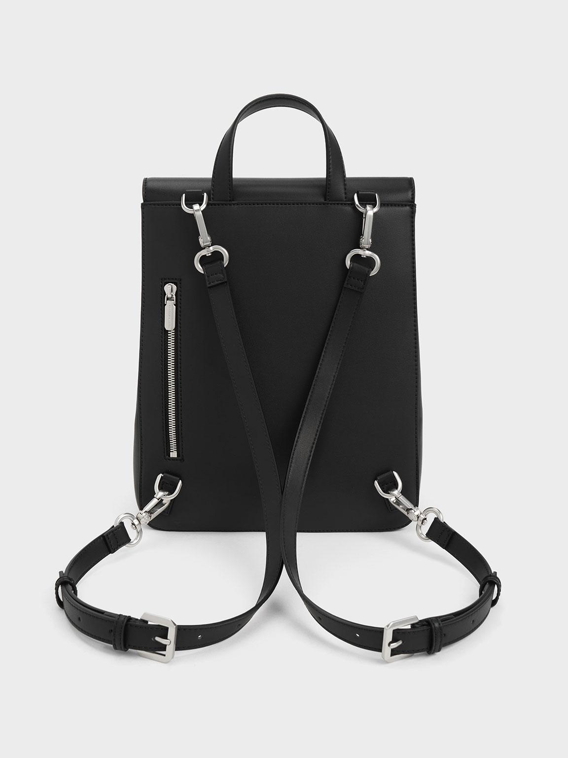 Black Front Flap Chain Handle Crossbody Bag - CHARLES & KEITH US