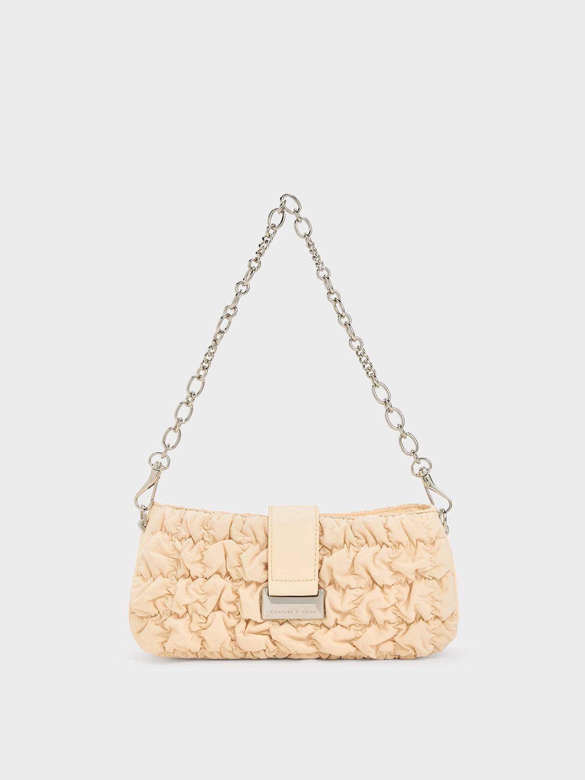 Charles & Keith Ruched Nylon Chain Handle Bag in Natural