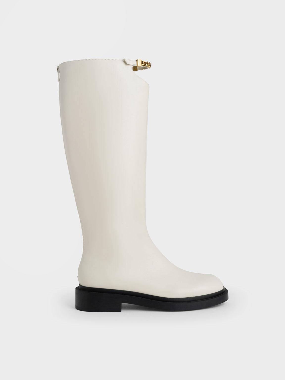 Charles & Keith Chain-link Cut-out Knee-high Boots in White | Lyst