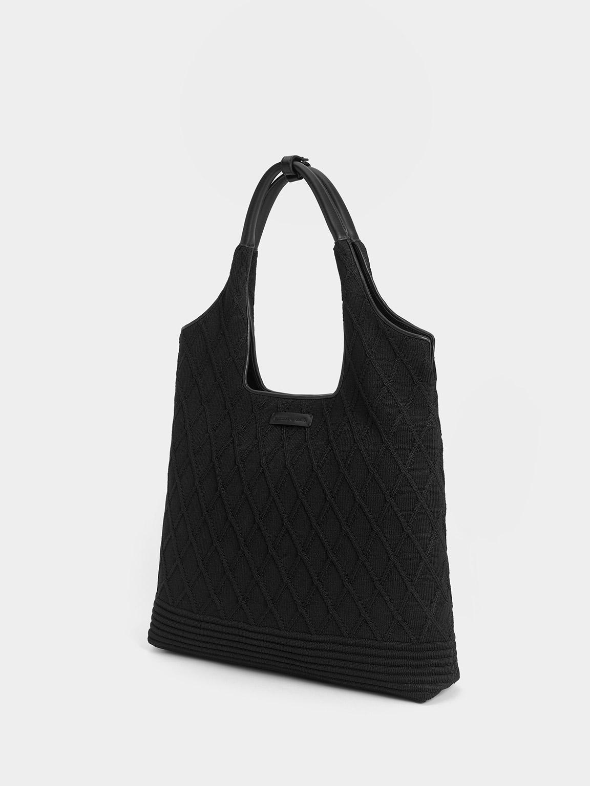 Charles & Keith Willa Knitted Tote Bag in Black