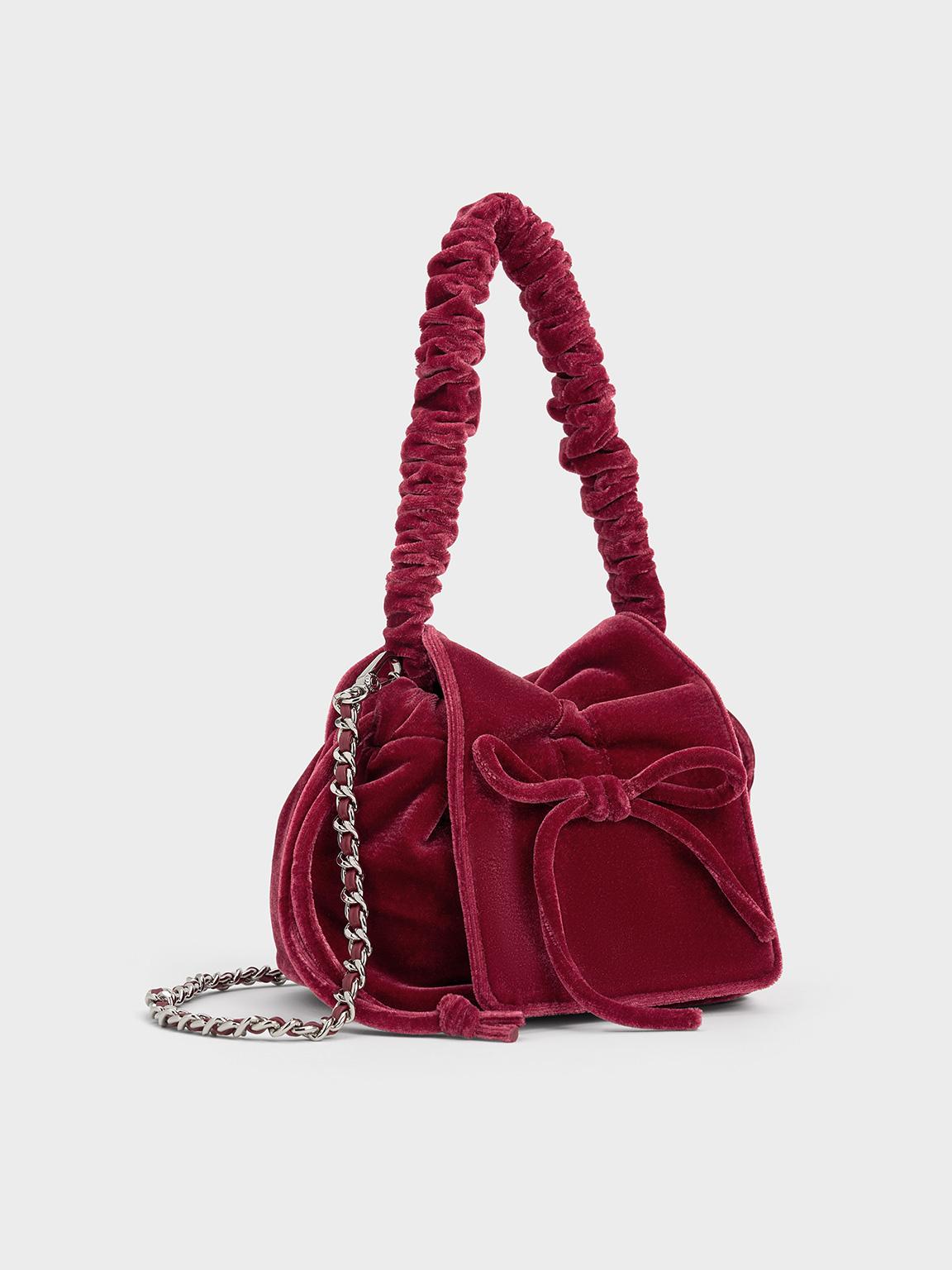 Charles Keith Velvet Bow Ruched Top Handle Bag in Red Lyst UK