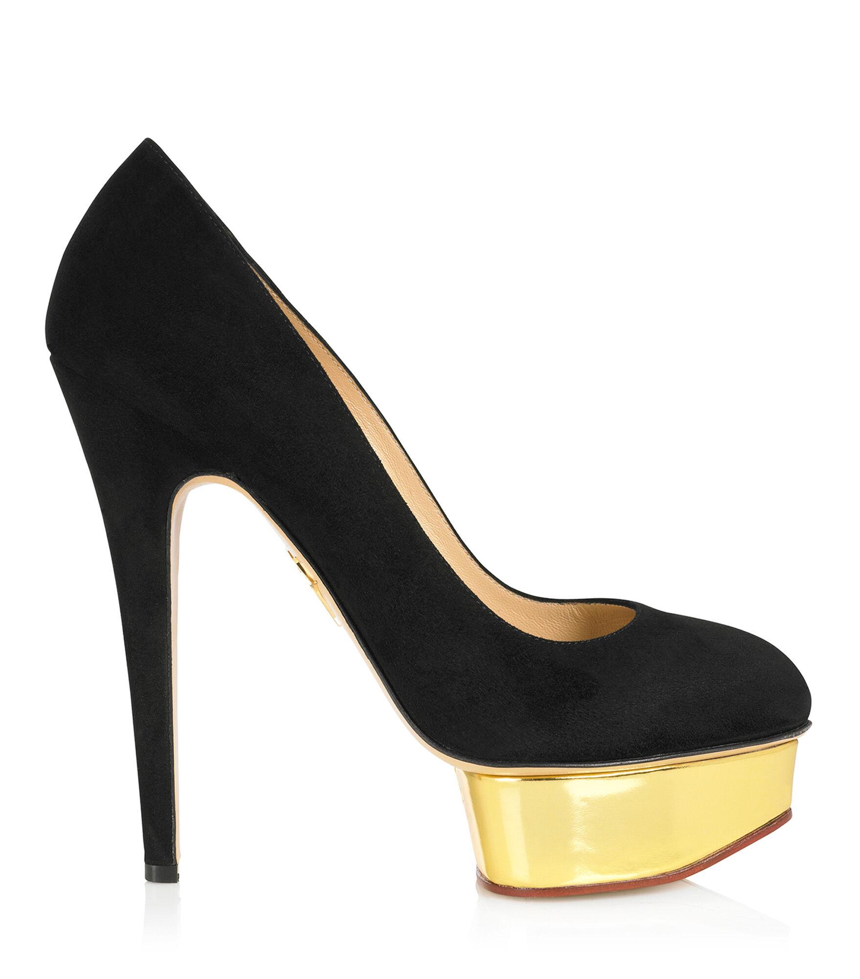 Charlotte Olympia Dolly Suede Platform Pumps in Black/Gold (Black ...