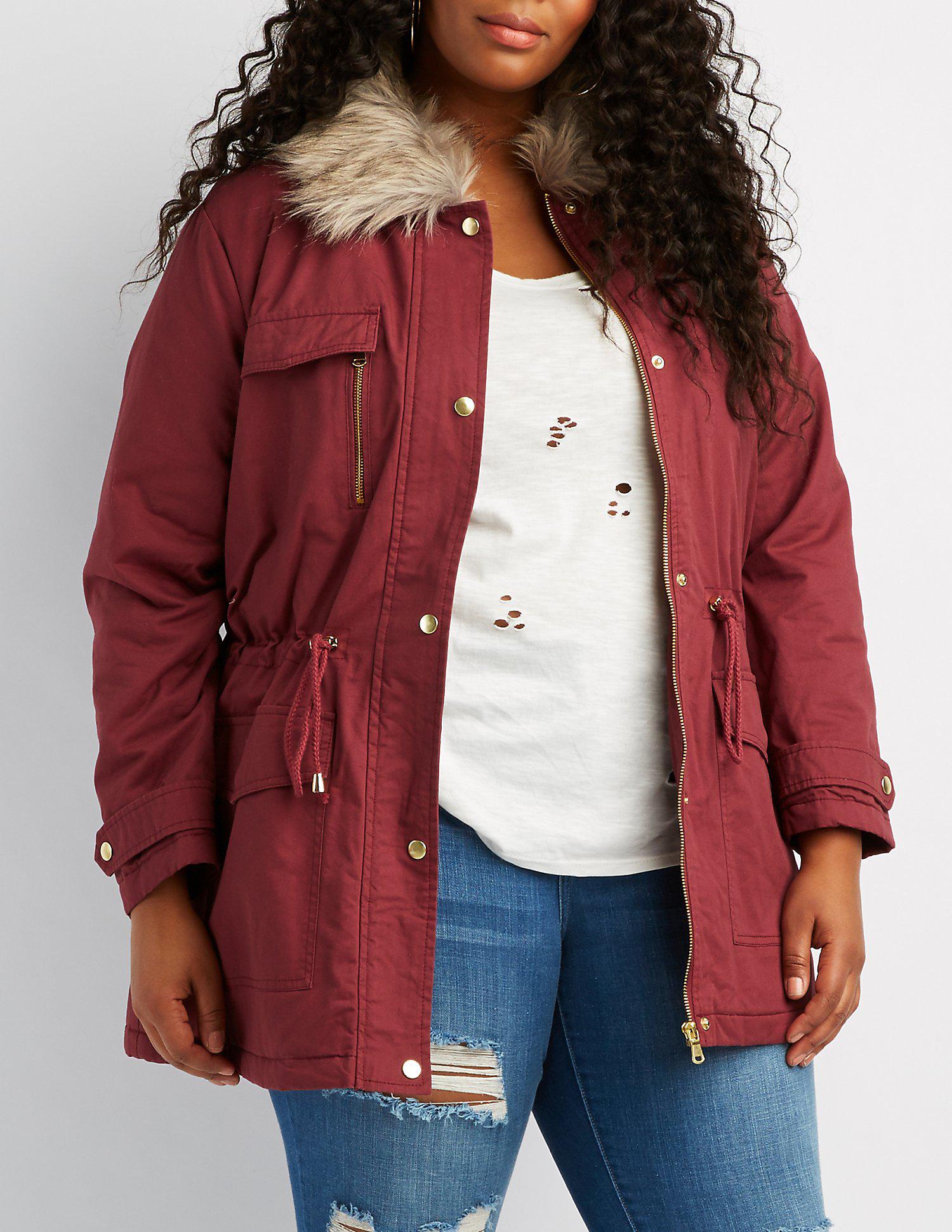 Lyst Charlotte Russe Plus Size Faux Fur Trim Anorak Jacket In Red Charlotte Russe Women S Red Plus Size Faux Fur Trim Anorak Jacket