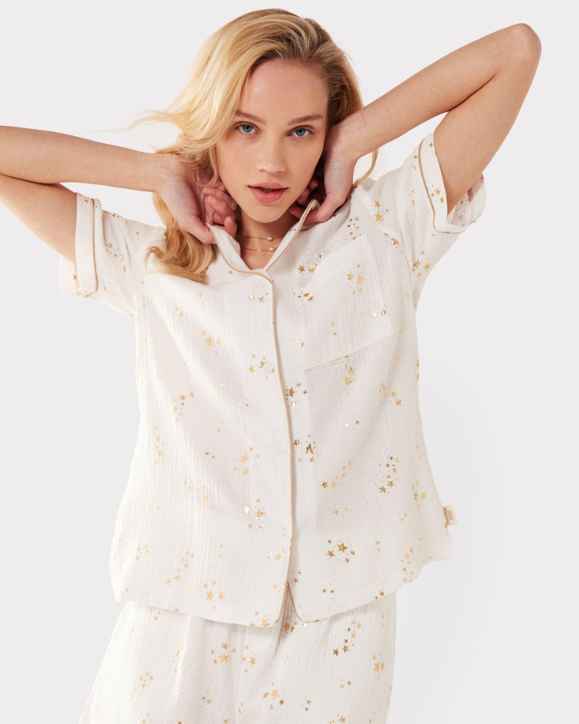 Chelsea Peers NYC Cotton White Foil Stars Print in Natural | Lyst