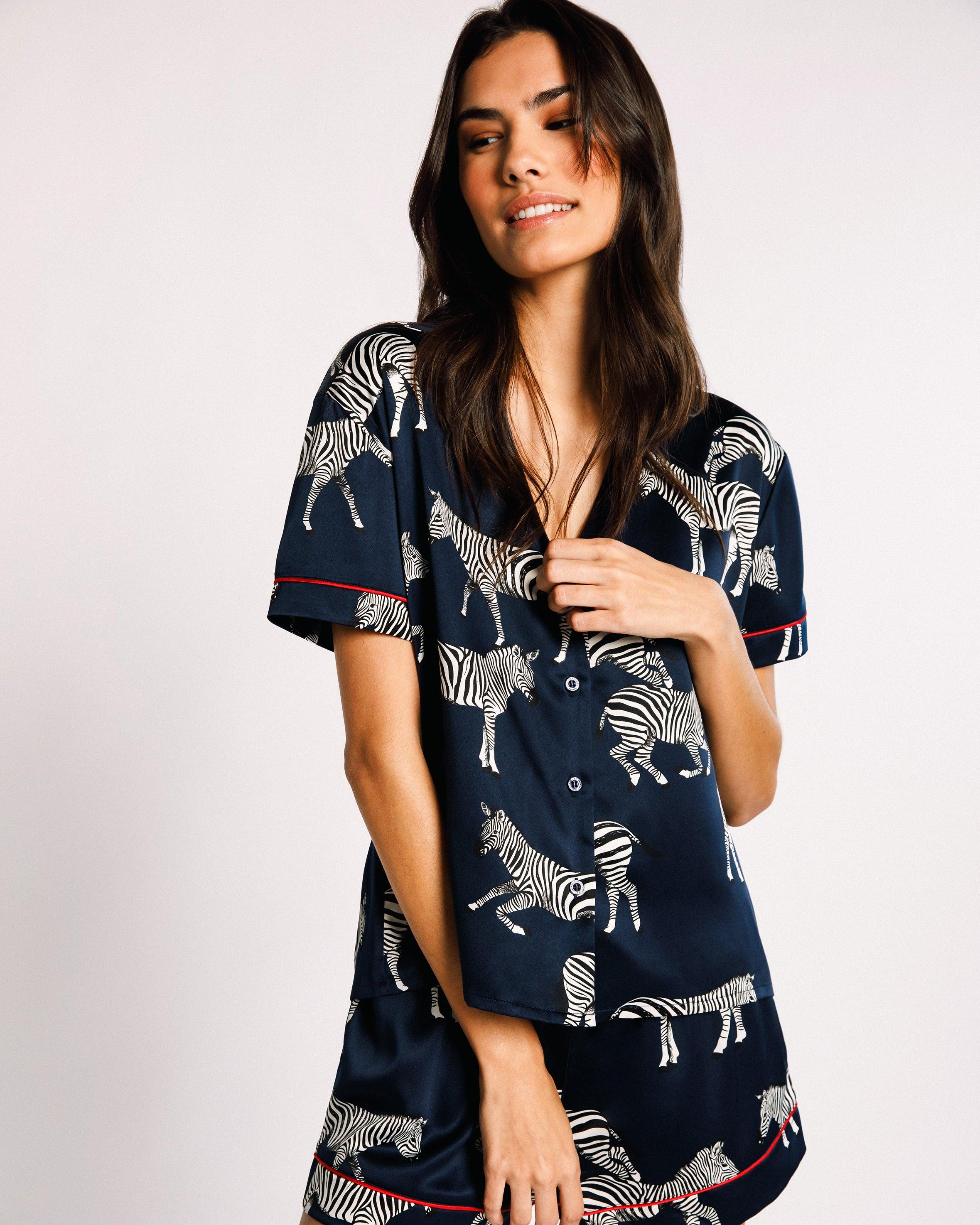 Chelsea Peers NYC Satin Navy Zebra Print in Blue | Lyst