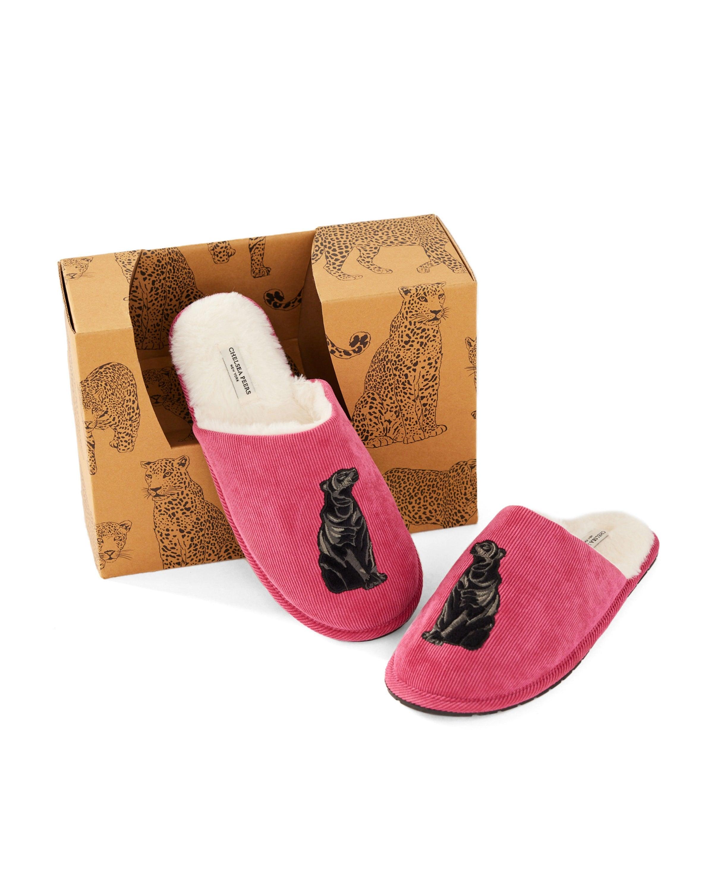 Chelsea Peers NYC Embroidered Hot Pink Jaguar Print Corduroy Dome Slippers  | Lyst
