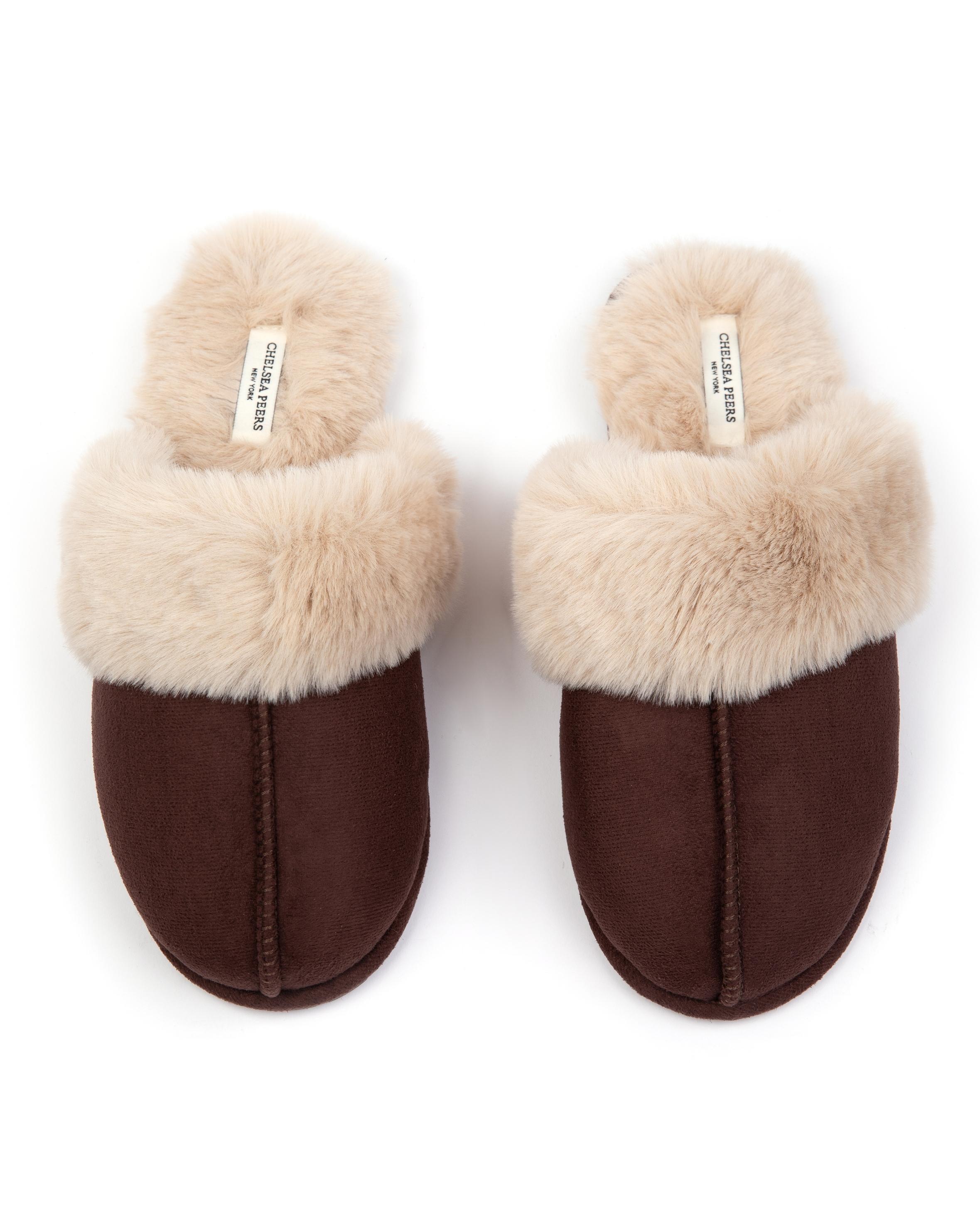 Chelsea Peers NYC Suedette Chocolate Cuffed Dome Slippers in Natural | Lyst