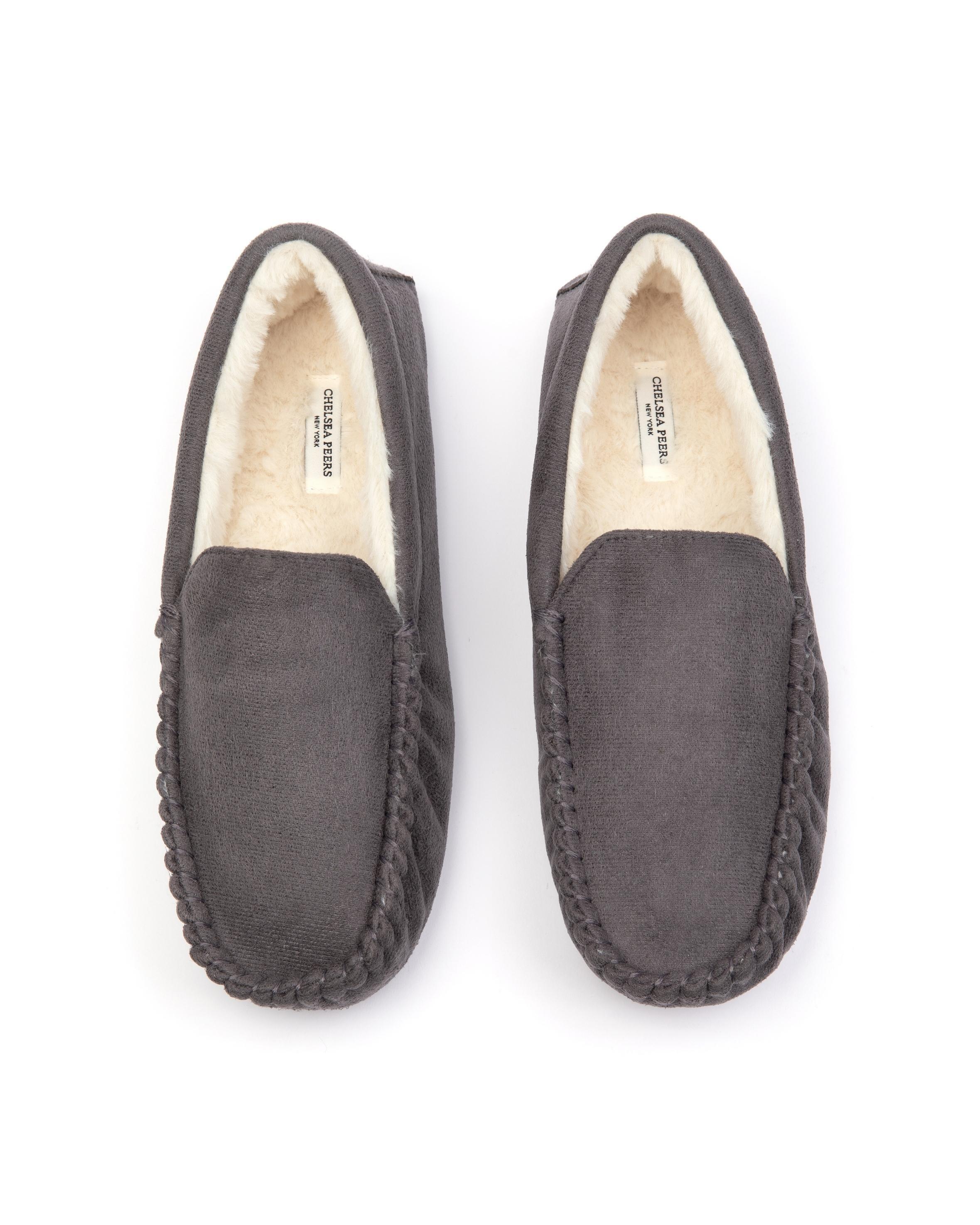 Chelsea NYC Suedette Grey Moccasin Slippers in Gray for Men | Lyst