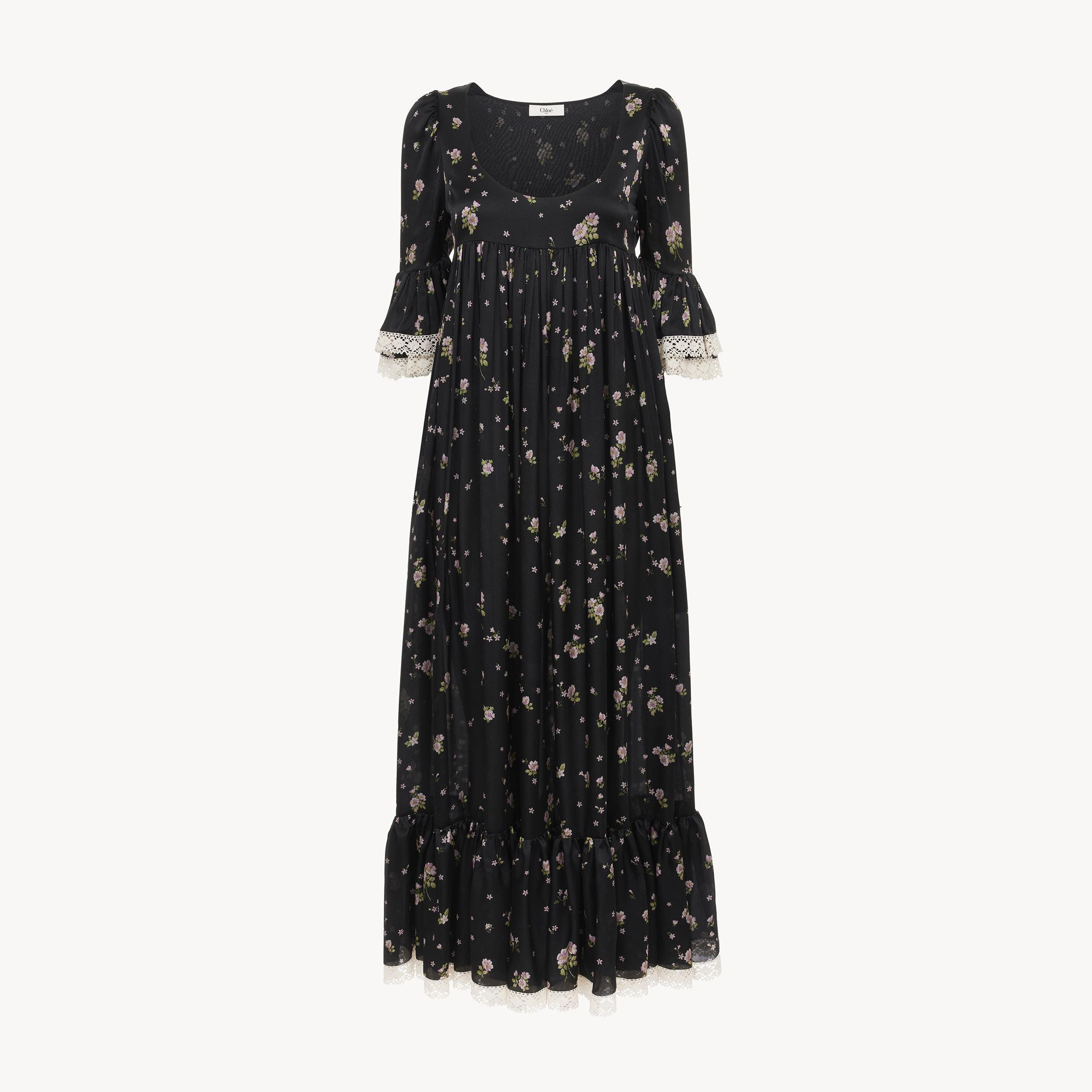 Chloe クロエ Floral viscose dress ワンピース 花柄 ブラック SEE BY CHLOE - SEE BY CHLOE シーバイクロエ 花柄 総柄 ロング
