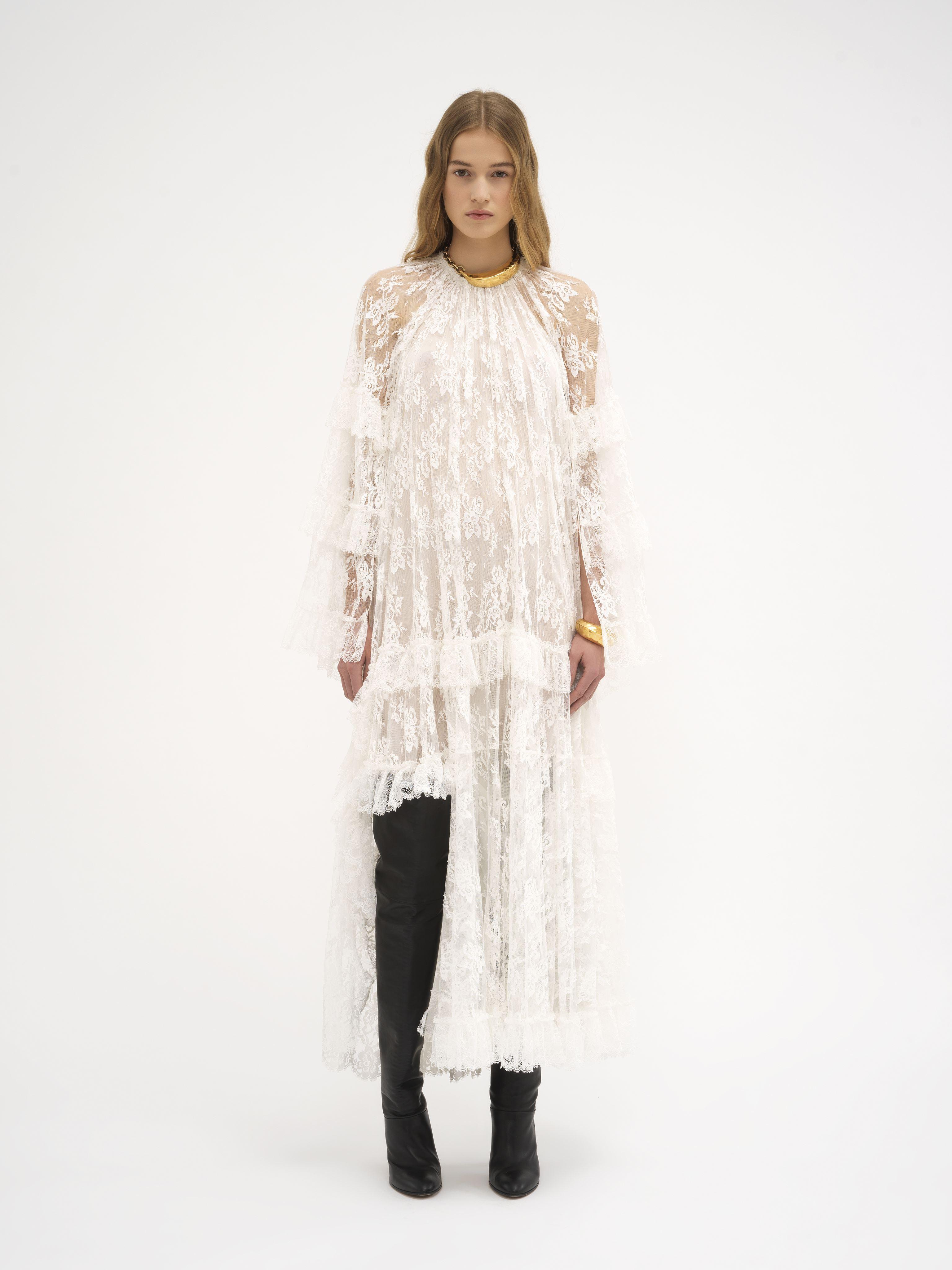 knee length dresses for ladies Chloe Long Dress in Lace – ludovic de saint sernin main image 1