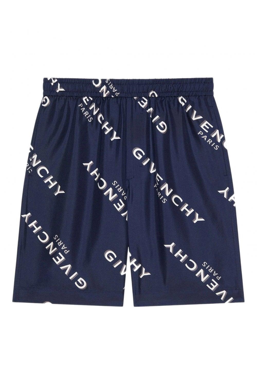 Givenchy Silk Script Logo Shorts in Blue for Men Lyst UK