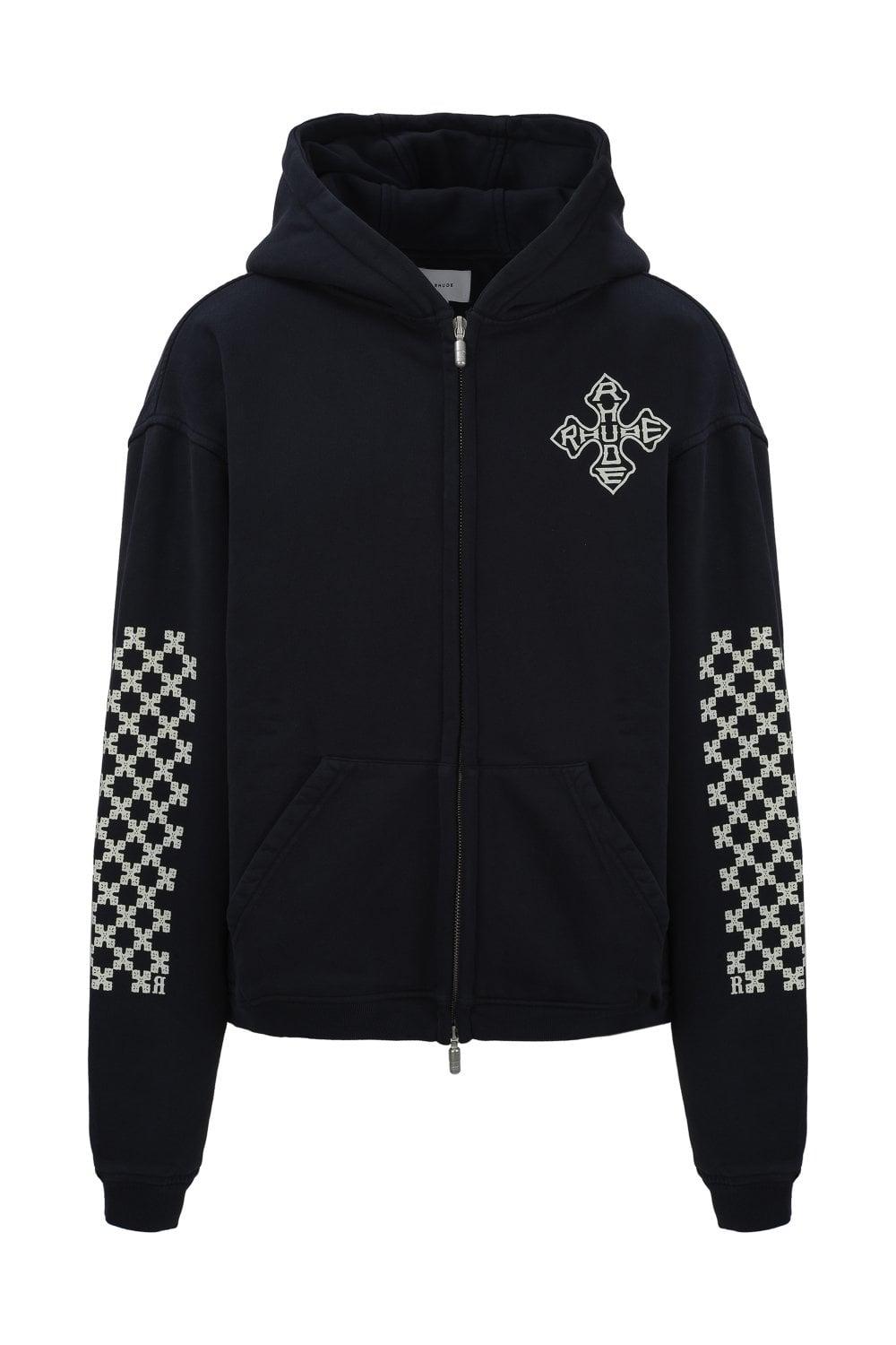 Designer black zip up hoodie sales
