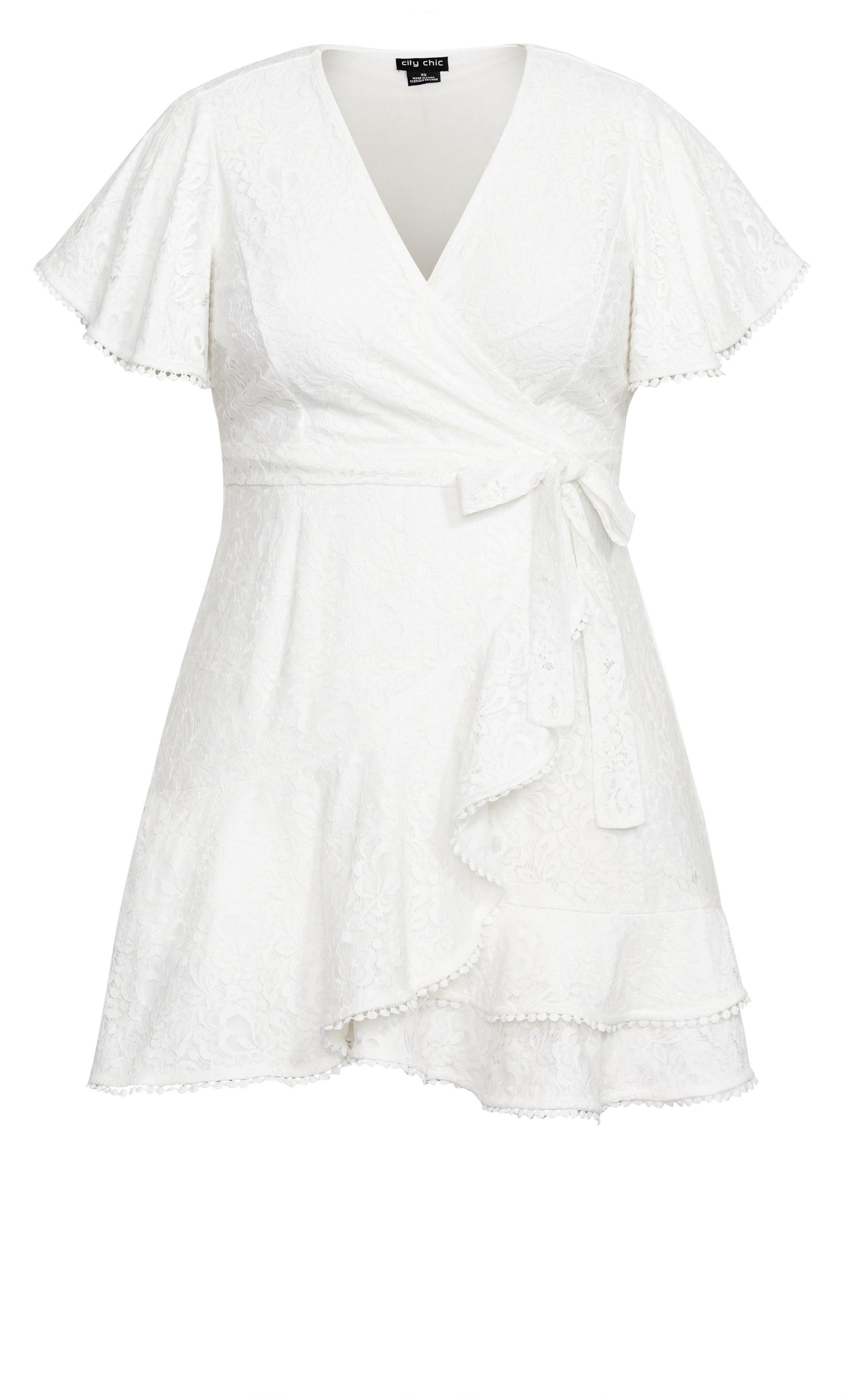dry lace dresses Marguerite White Lace Dip Hem Midaxi Dress – Frock and Frill main image 1
