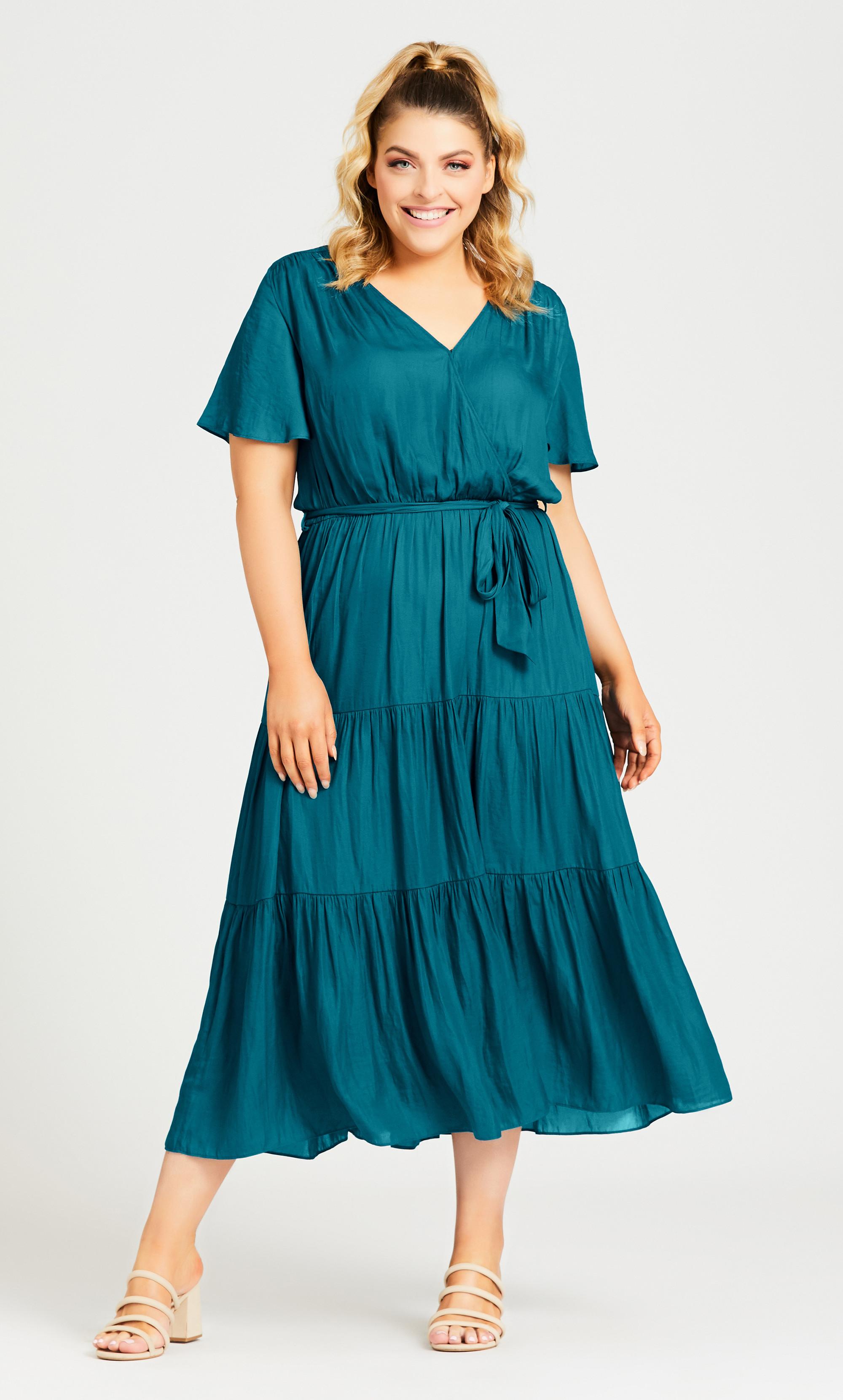 City Chic Synthetic Belted Mock Wrap Dress in Teal (Blue) - Lyst