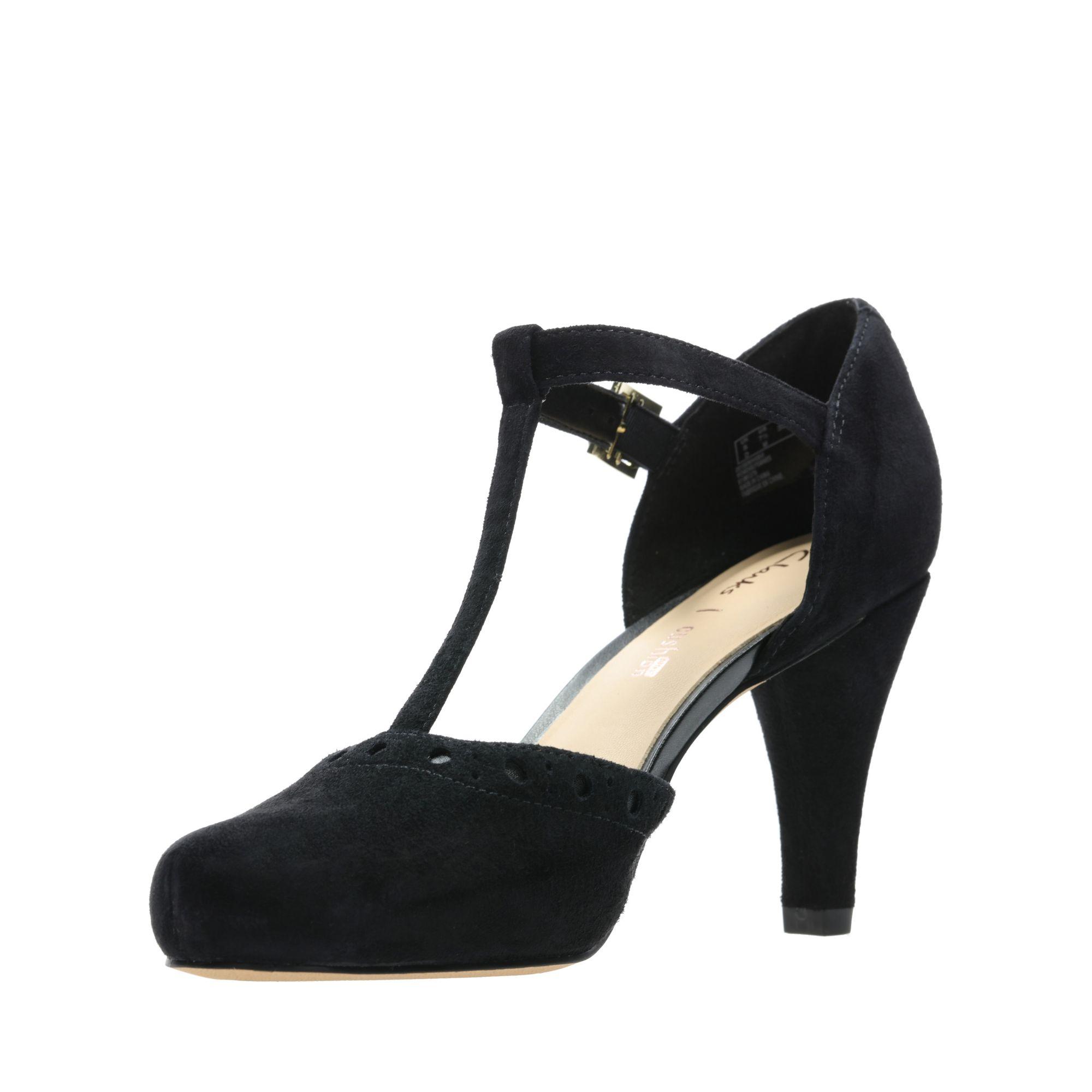 Clarks Leather Dalia Leah, T-bar T-bar Pumps in Black Suede (Black) - Lyst