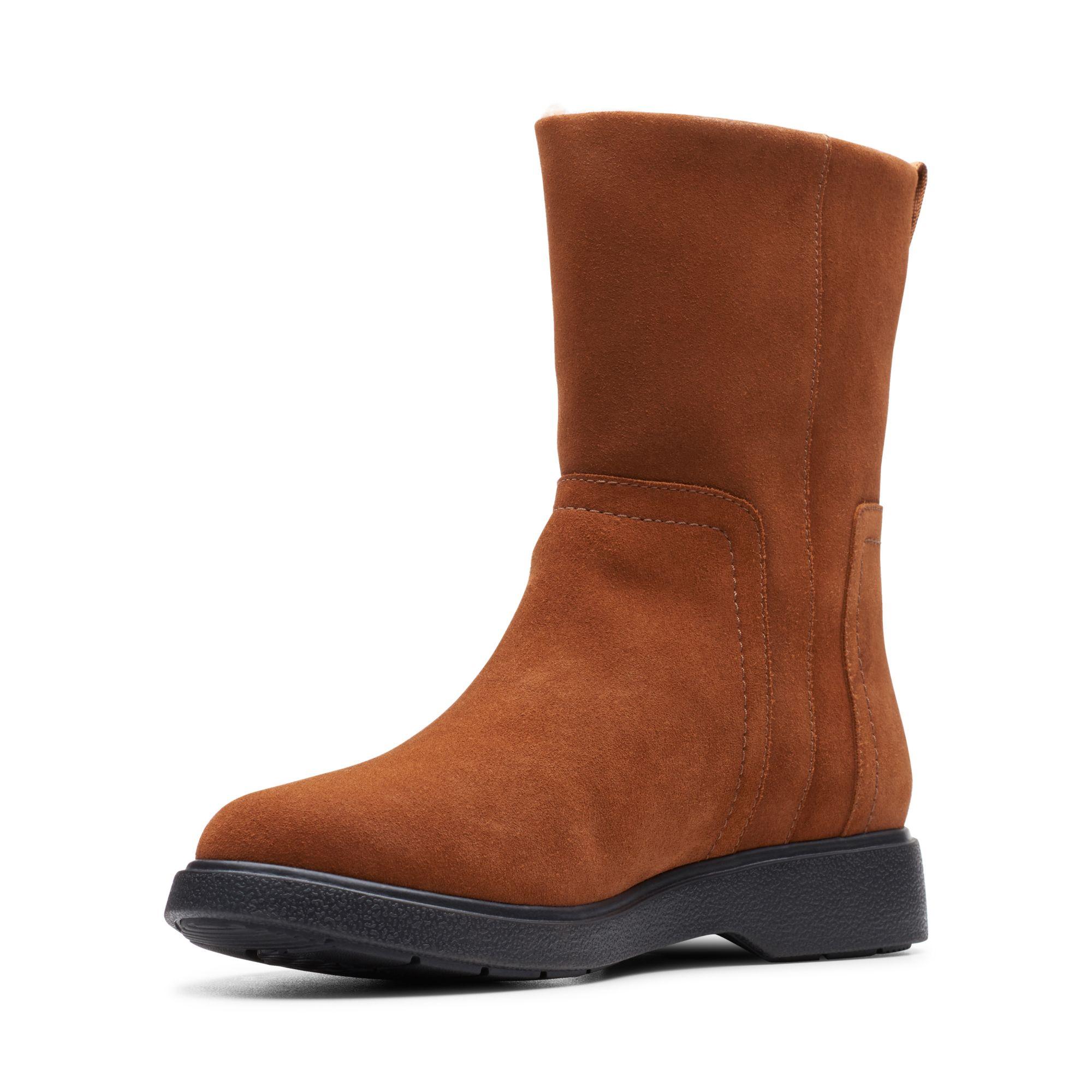 Clarks Suede Un Elda Mid Slouch Boots in Dark Tan Suede (Brown) | Lyst