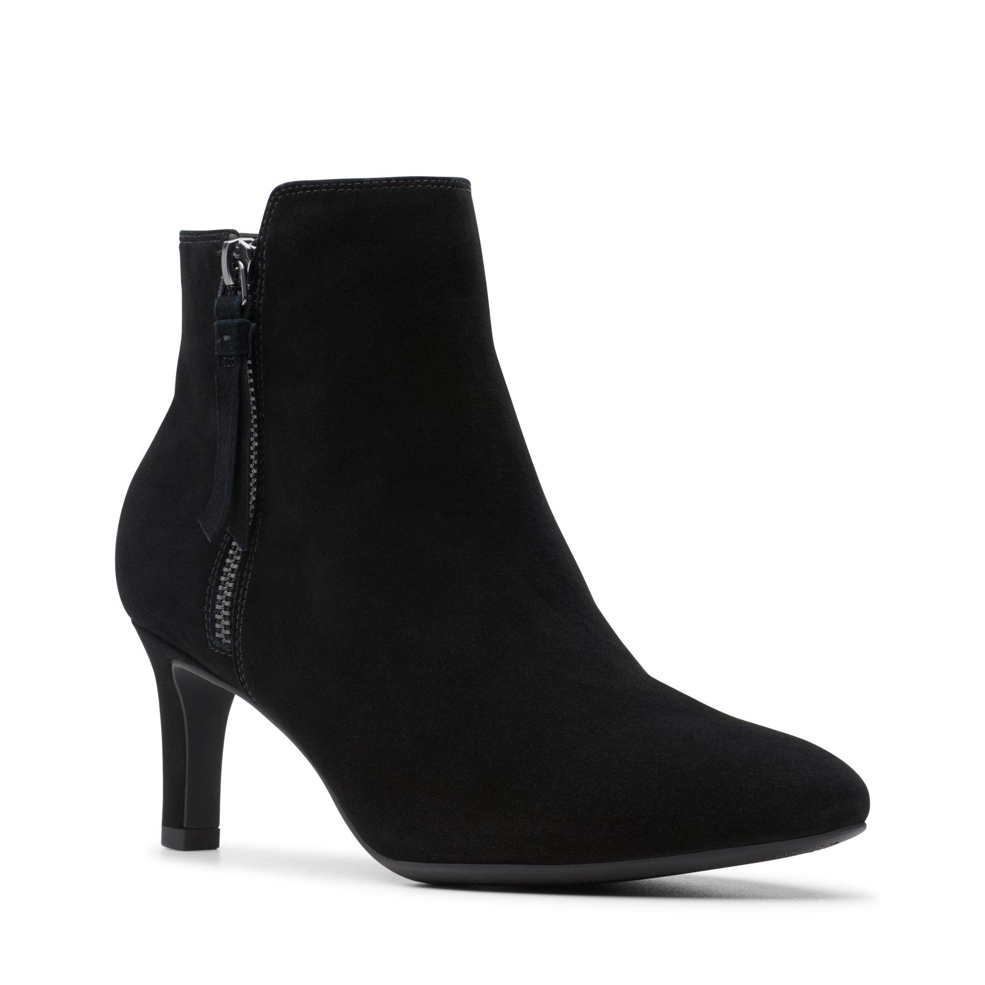 Clarks Suede 'calla Blossom' Mid Heel Ankle Boots in Black Suede (Black ...