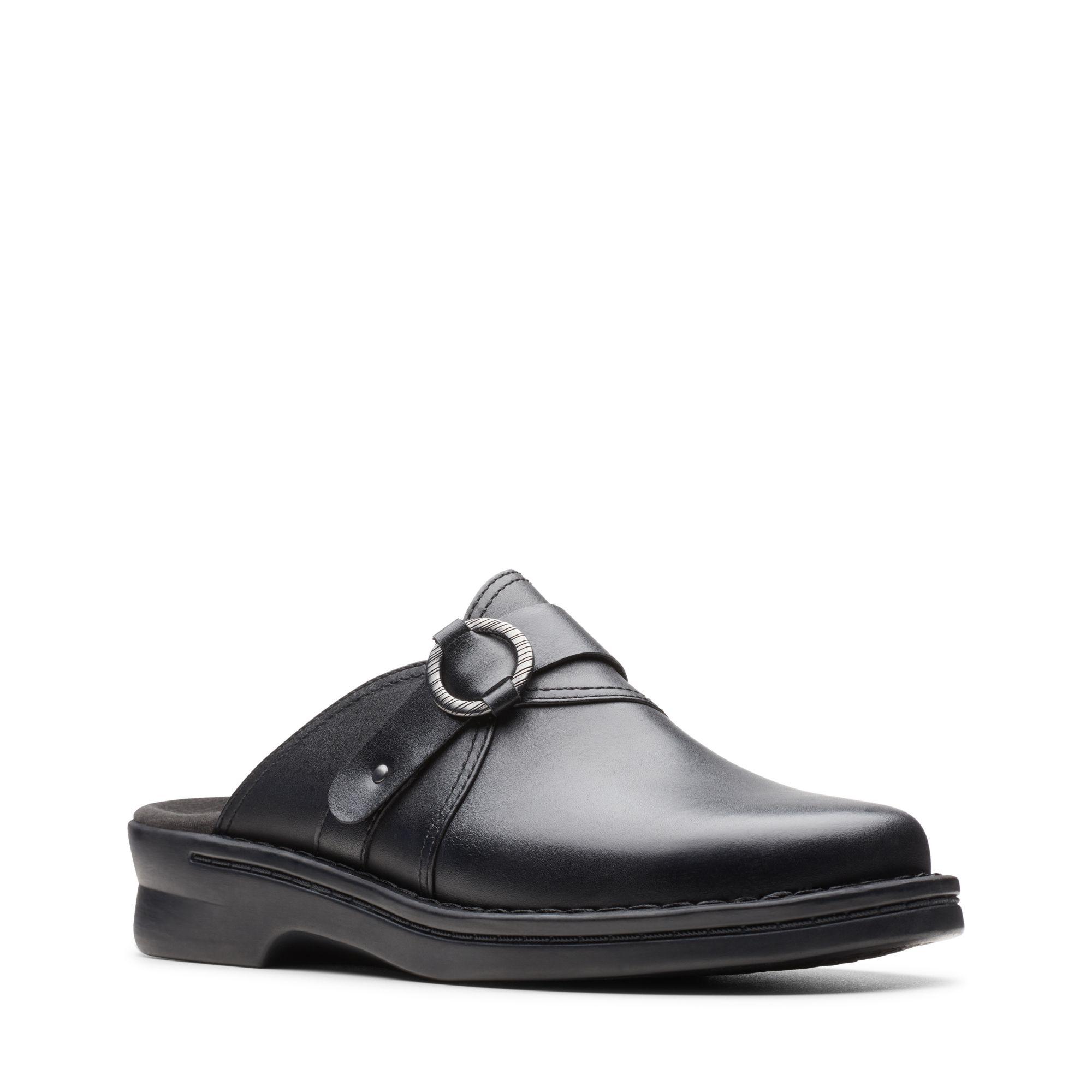 clarks black leather clogs