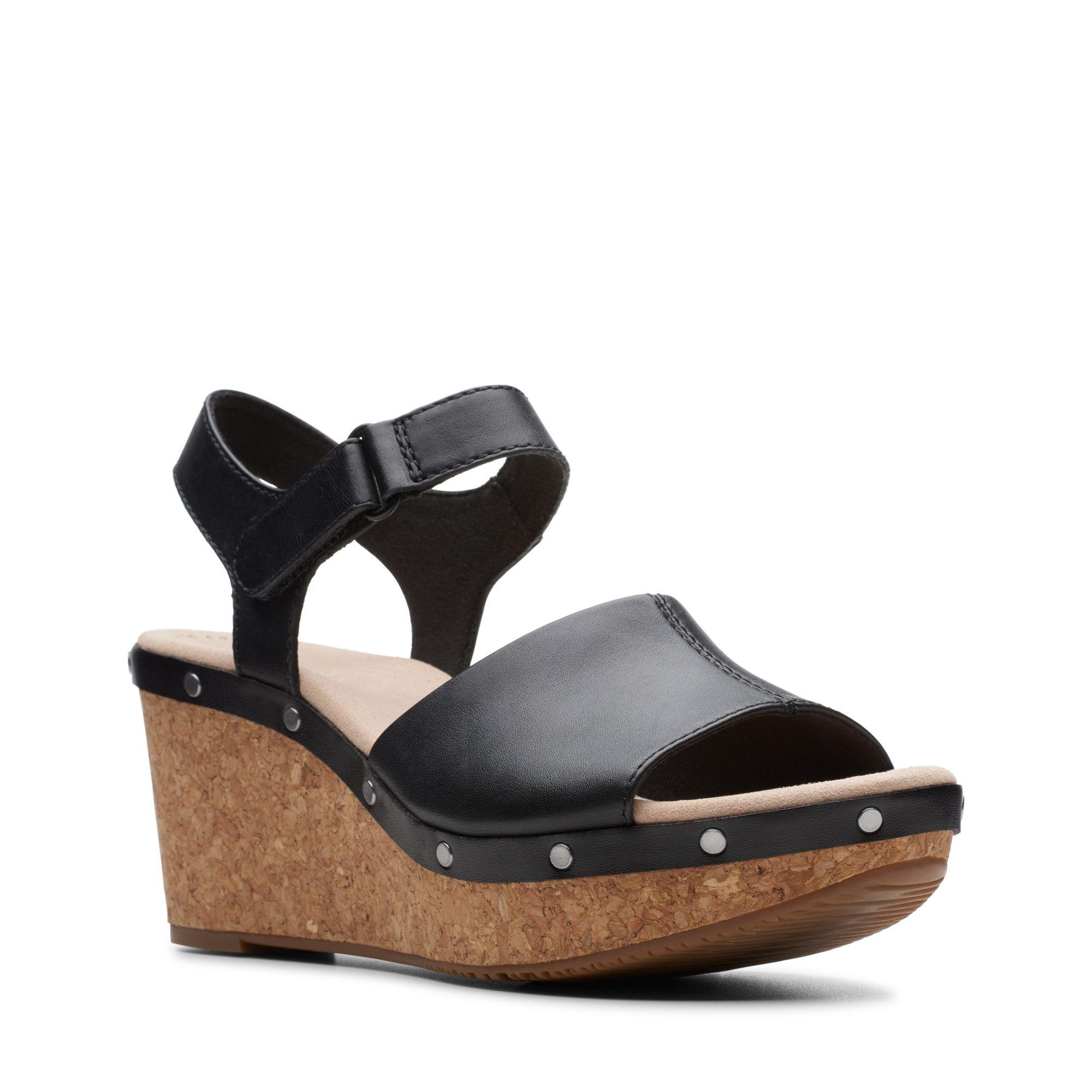 Clarks Leather Annadel Clover Wedge Sandal in Black Leather (Black) - Save  35% - Lyst