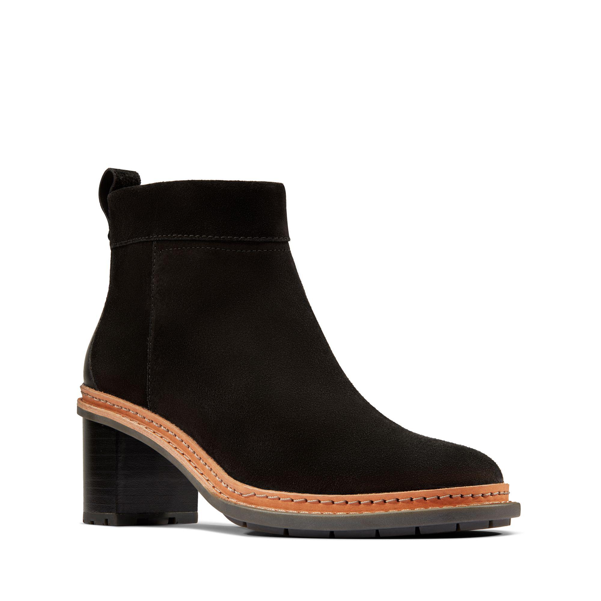Clarks Trace Shine Suede Boots In Black 