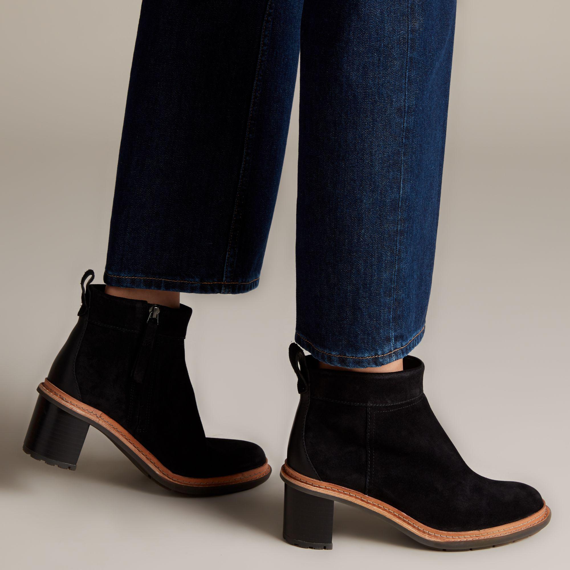 Clarks Trace Shine Suede Boots In Black 